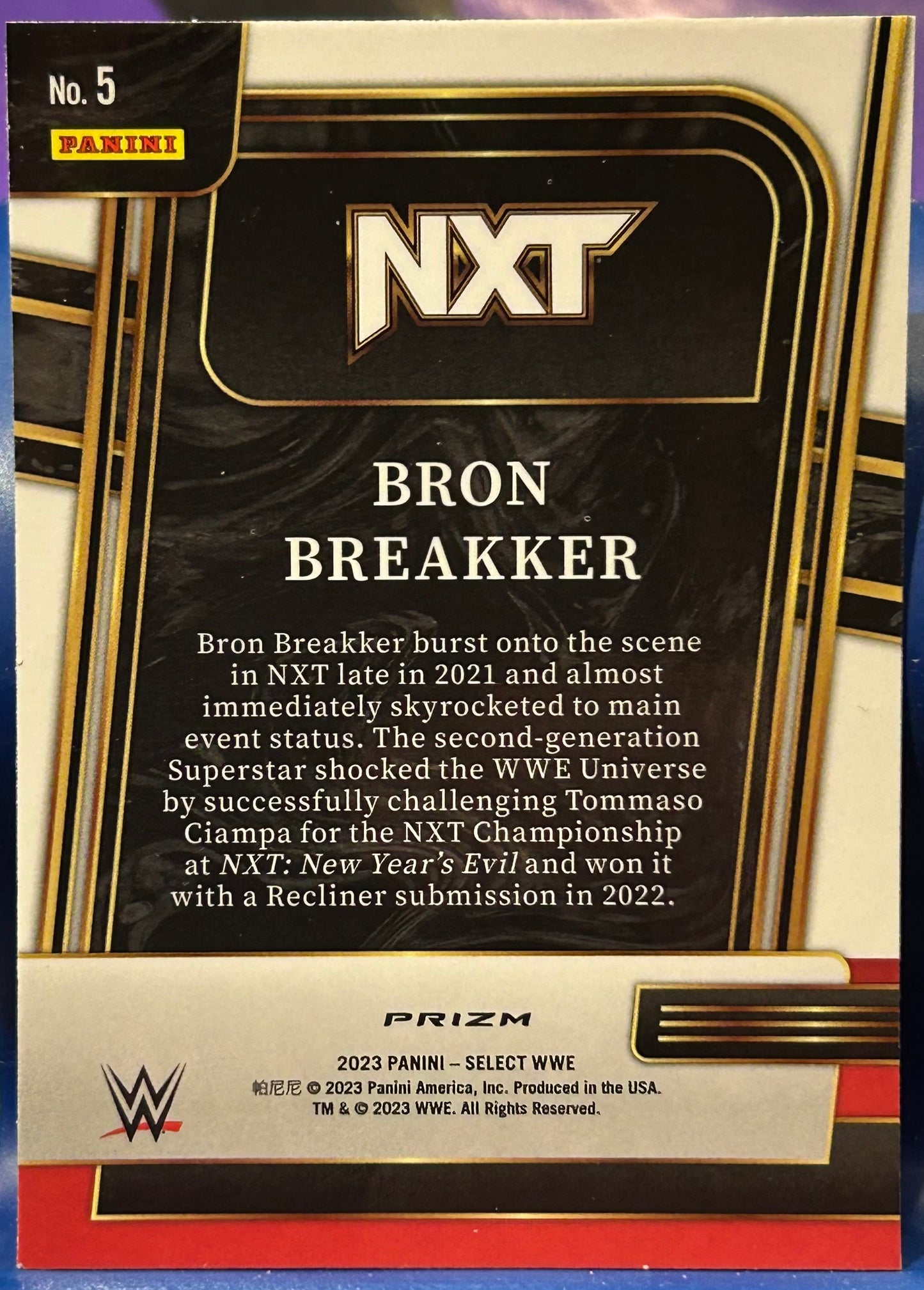 * Bron Breakker 2023 WWE Panini Select “And New” Silver Flash Prizm Refractor Insert Card