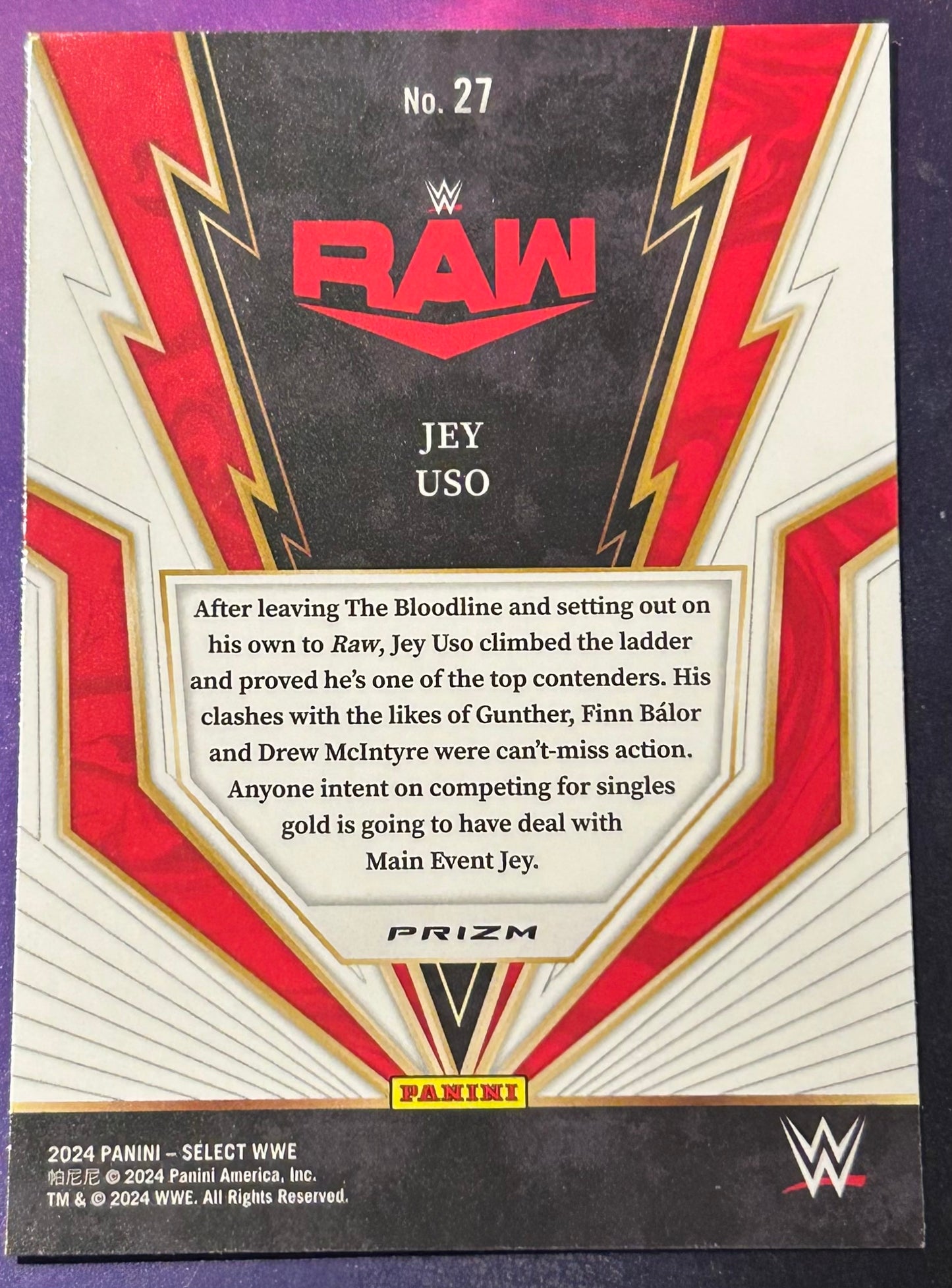 * Jey Uso 2024 WWE Panini Select “TURBO CHARGED” Silver Refractor Insert Card