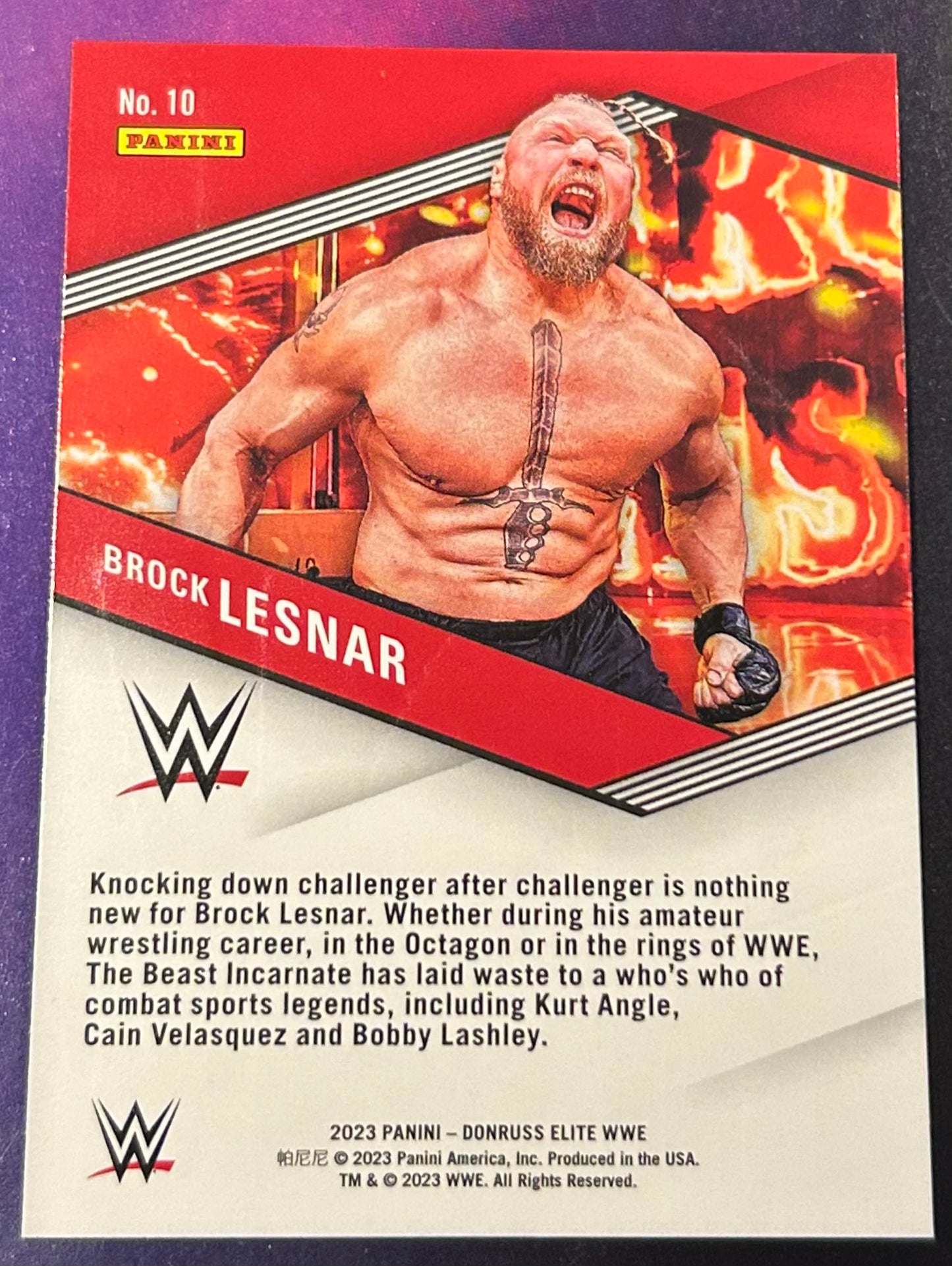 * Brock Lesnar 2023 WWE Panini Donruss Elite SPELLBOUND” “K” Green Parallel Card
