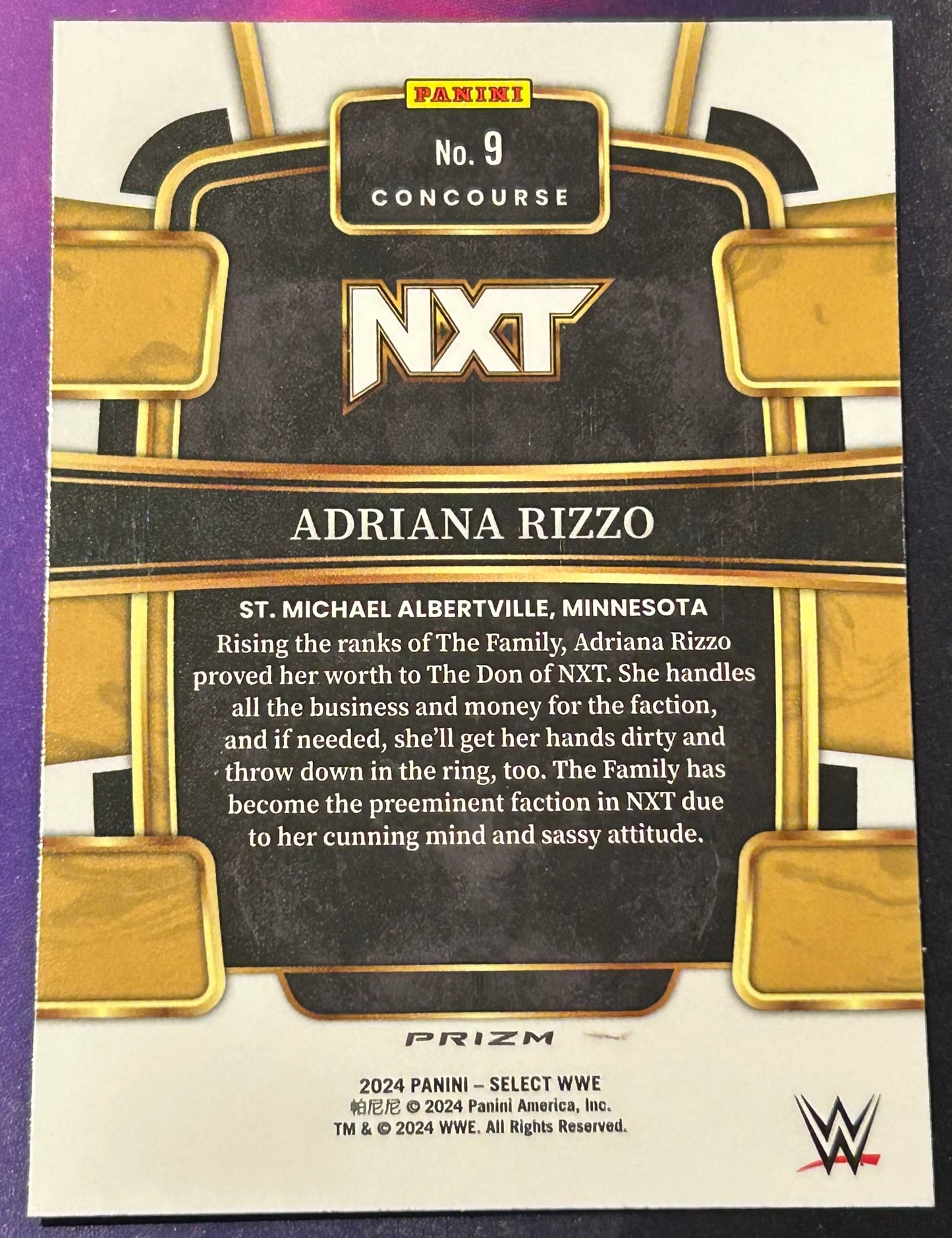 * Adriana Rizzo 2024 WWE NXT Panini Select Orange Concourse Prizm Refractor ROOKIE Card