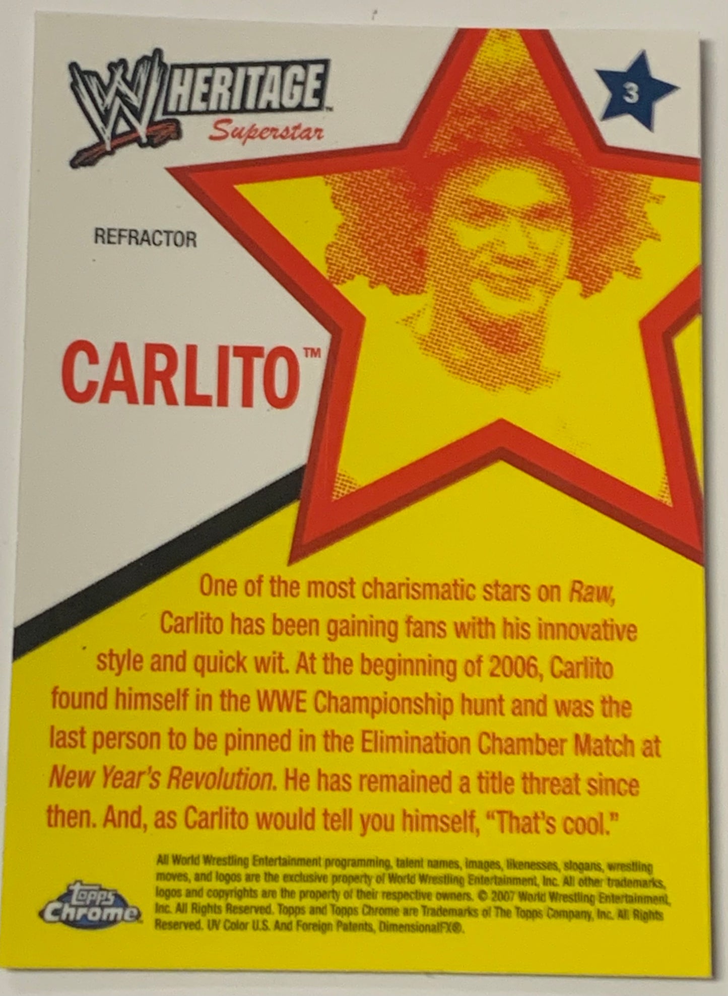 Carlito 2007 WWE Topps Chrome Heritage REFRACTOR Card