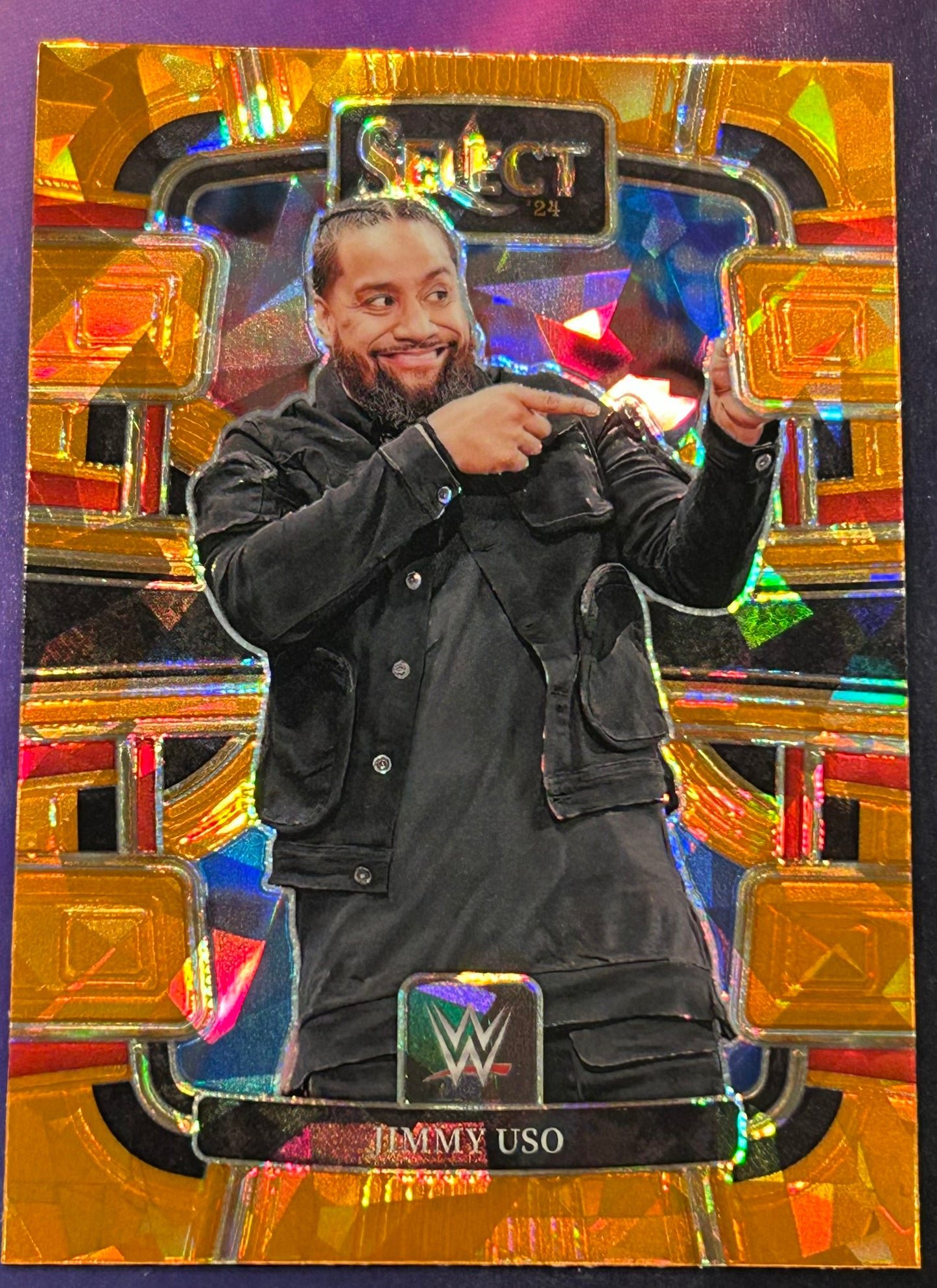 * Jimmy Uso 2024 WWE Panini Select Orange Concourse Prizm Refractor Card