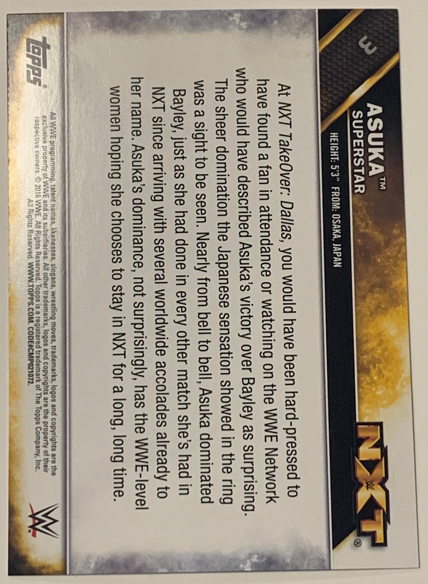 Asuka 2016 WWE NXT Topps Card