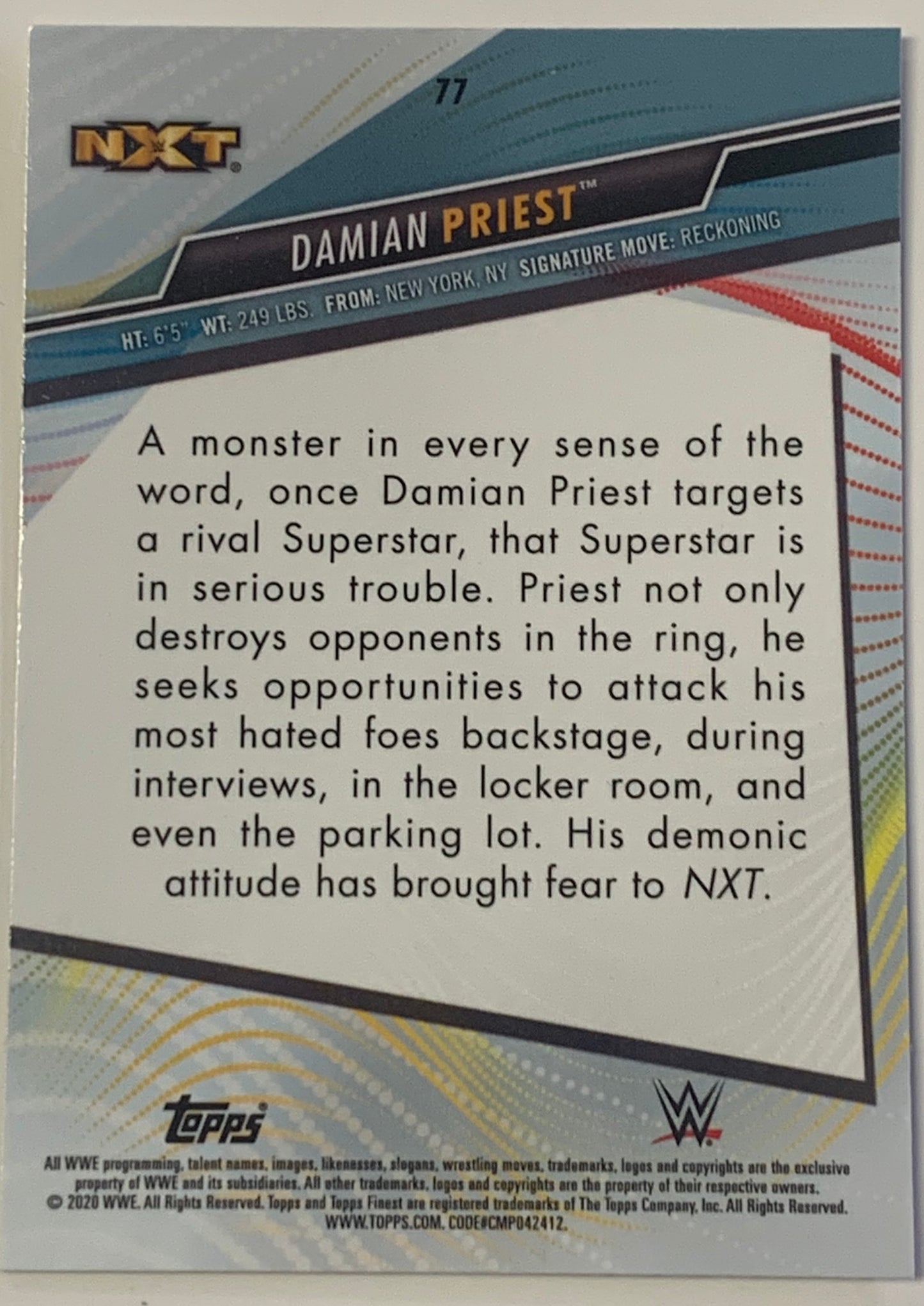 Damian Priest 2020 WWE Topps Finest ROOKIE Card