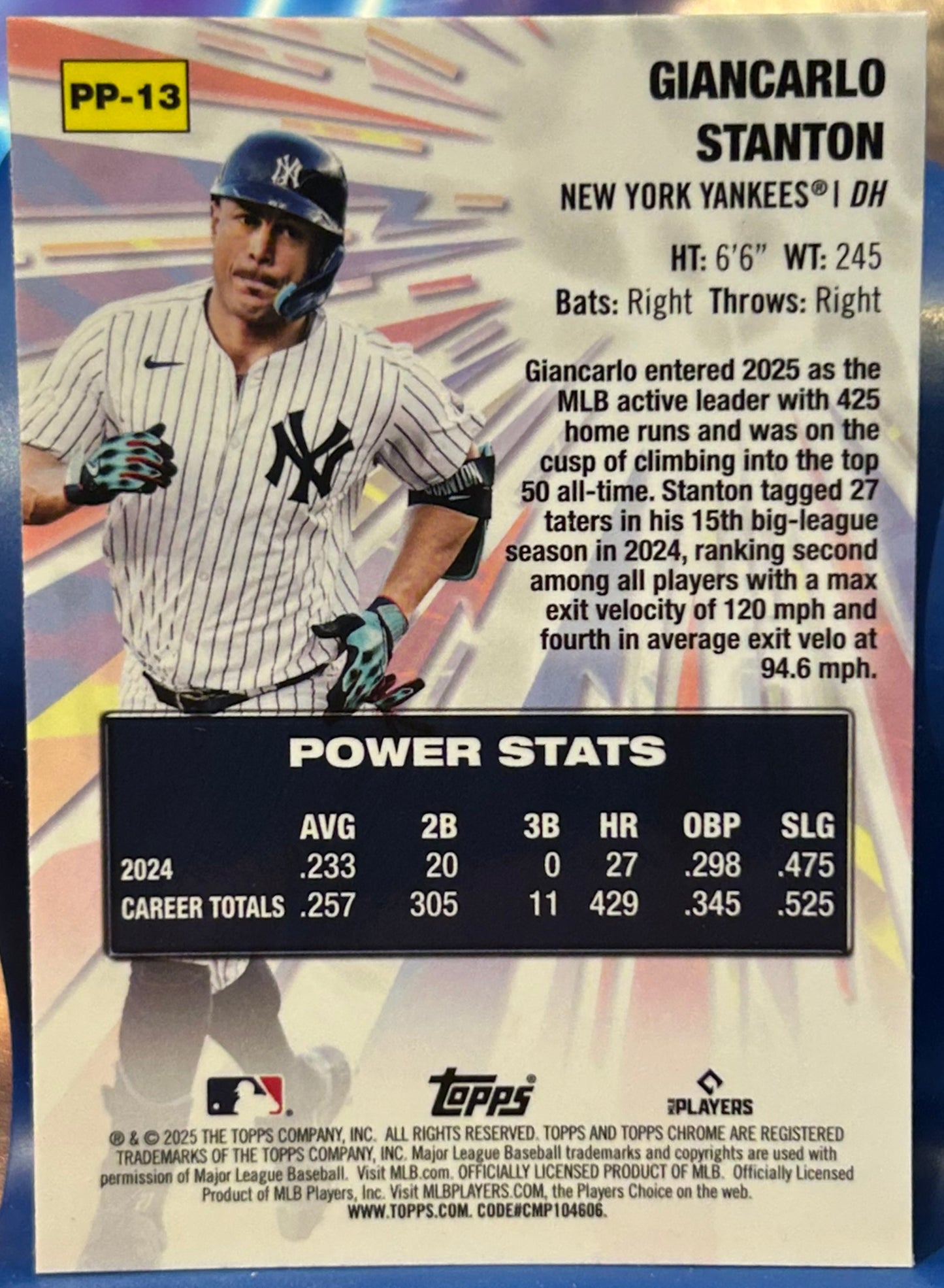 * Giancarlo Stanton 2025 Topps Chrome “Power Players” Insert Card (NY Yankees)