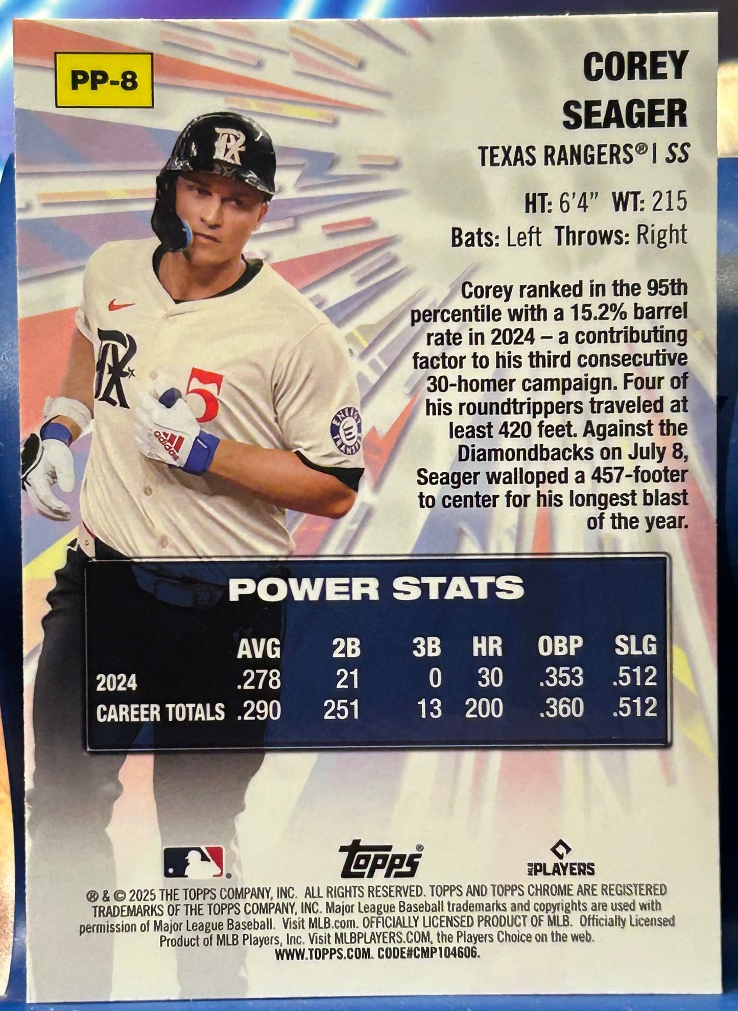 * Corey Seager 2025 Topps Chrome “Power Player” Insert Card (Texas Rangers)
