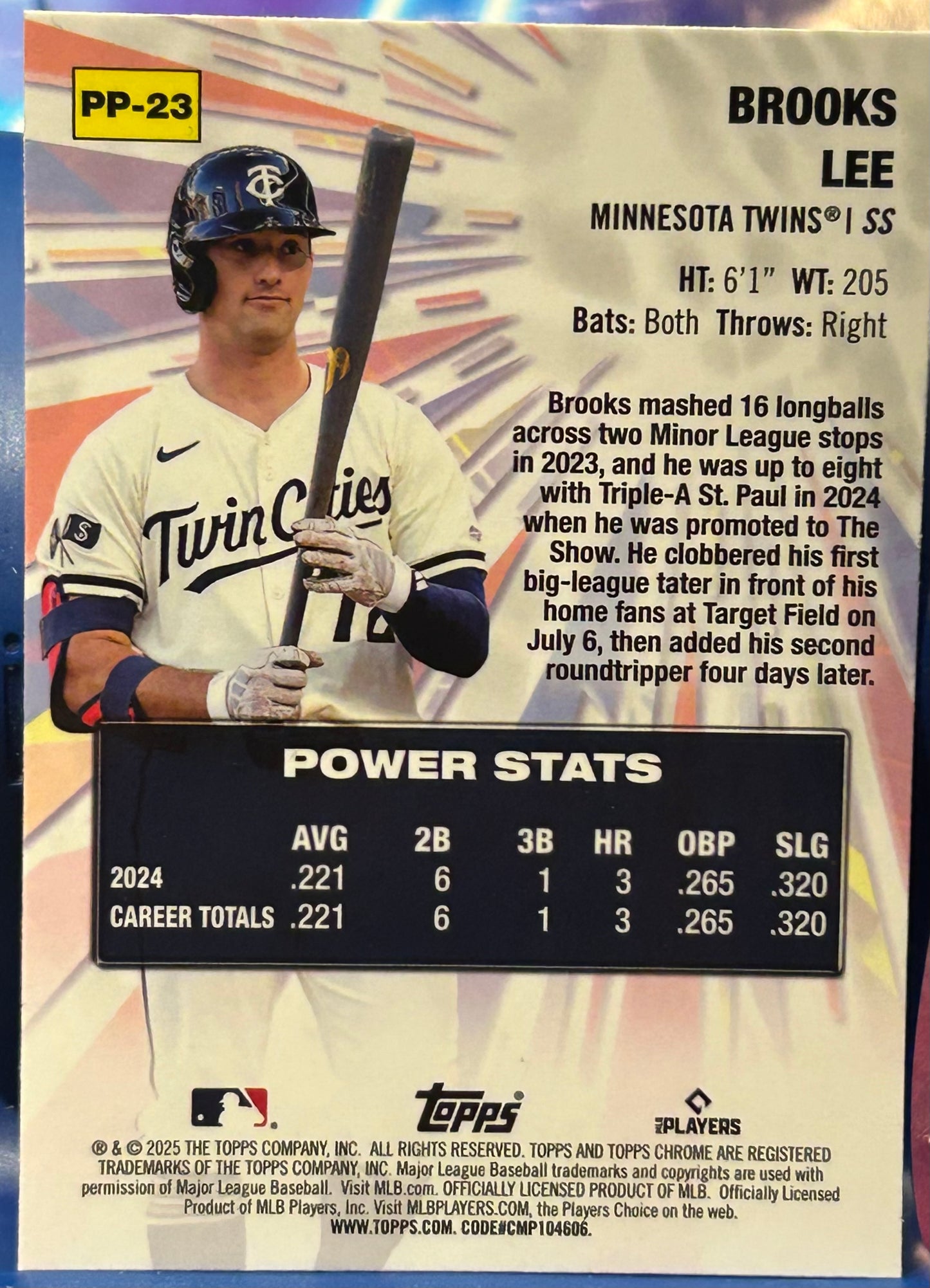 * Brooks Lee 2025 Topps Chrome “Power Players” Insert Rookie Card (Minnesota Twins)