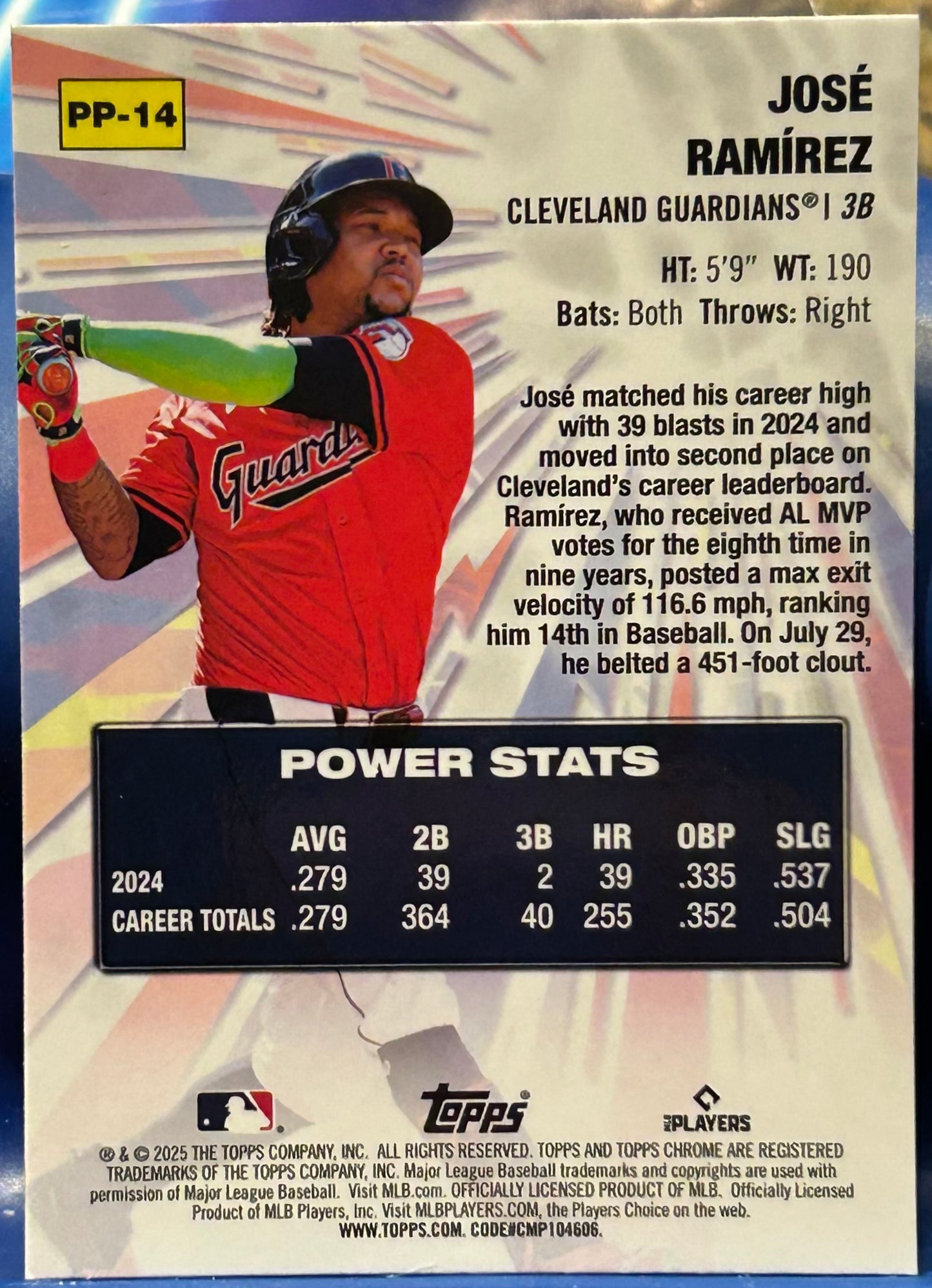 * Bose Ramirez 2025 Topps Chrome “Power Players” Insert Card (Cleveland Indians)