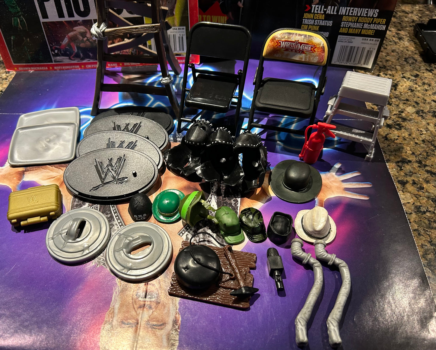* WWE HUGE Accessory Lot (Chairs, Hats, Masks, Weapons & more)