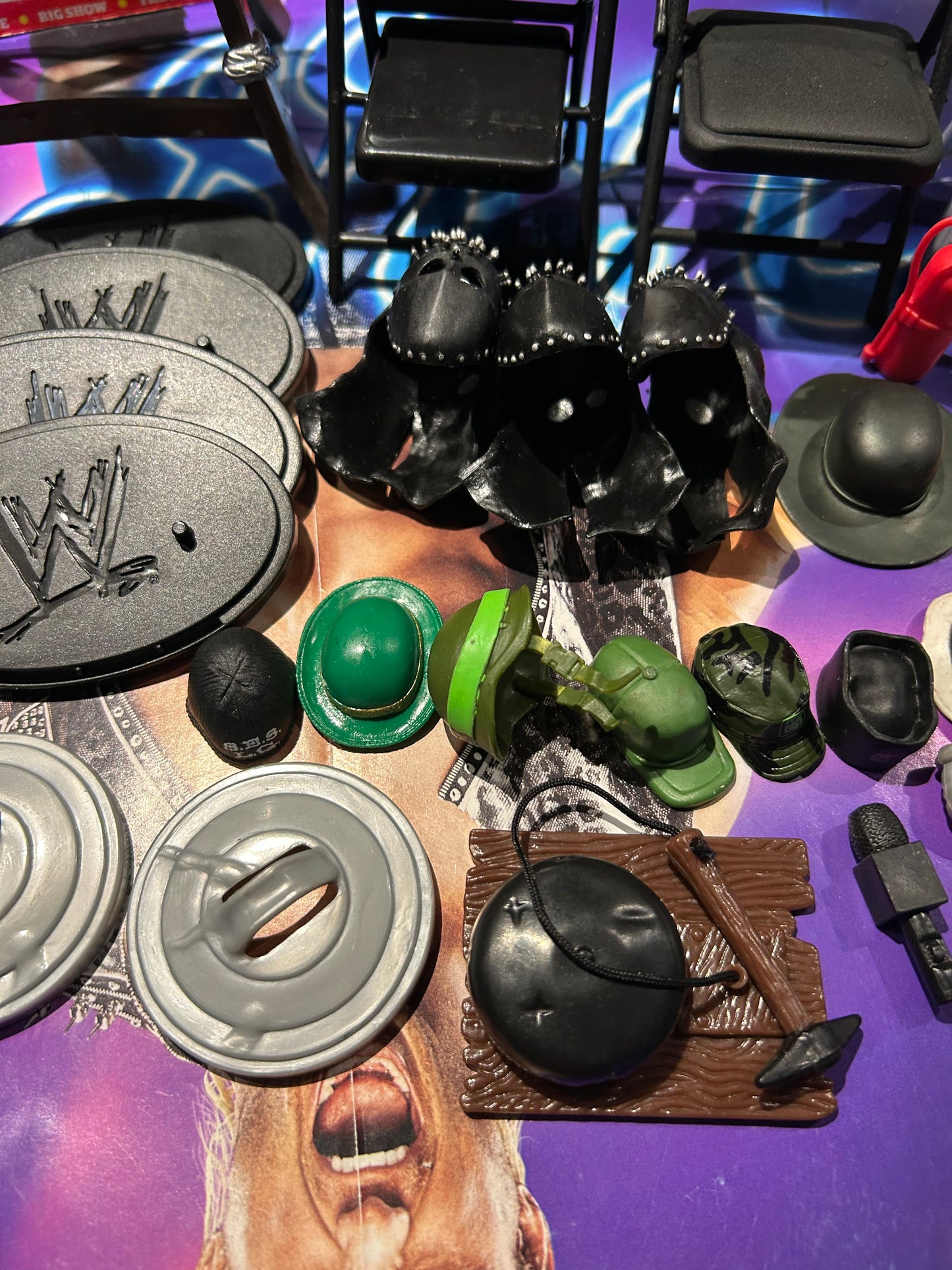 * WWE HUGE Accessory Lot (Chairs, Hats, Masks, Weapons & more)