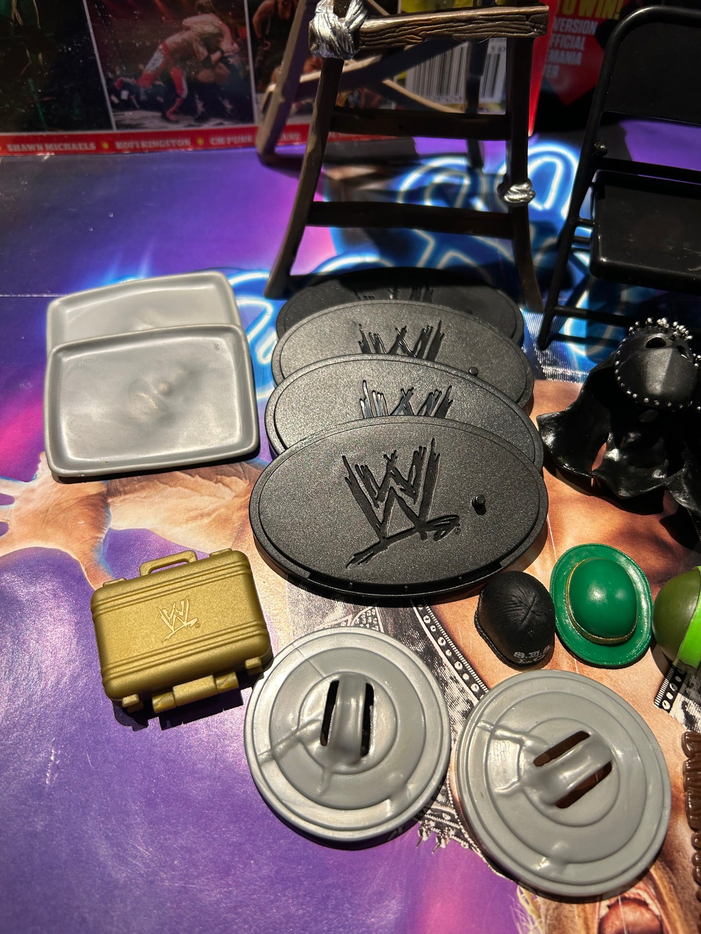 * WWE HUGE Accessory Lot (Chairs, Hats, Masks, Weapons & more)