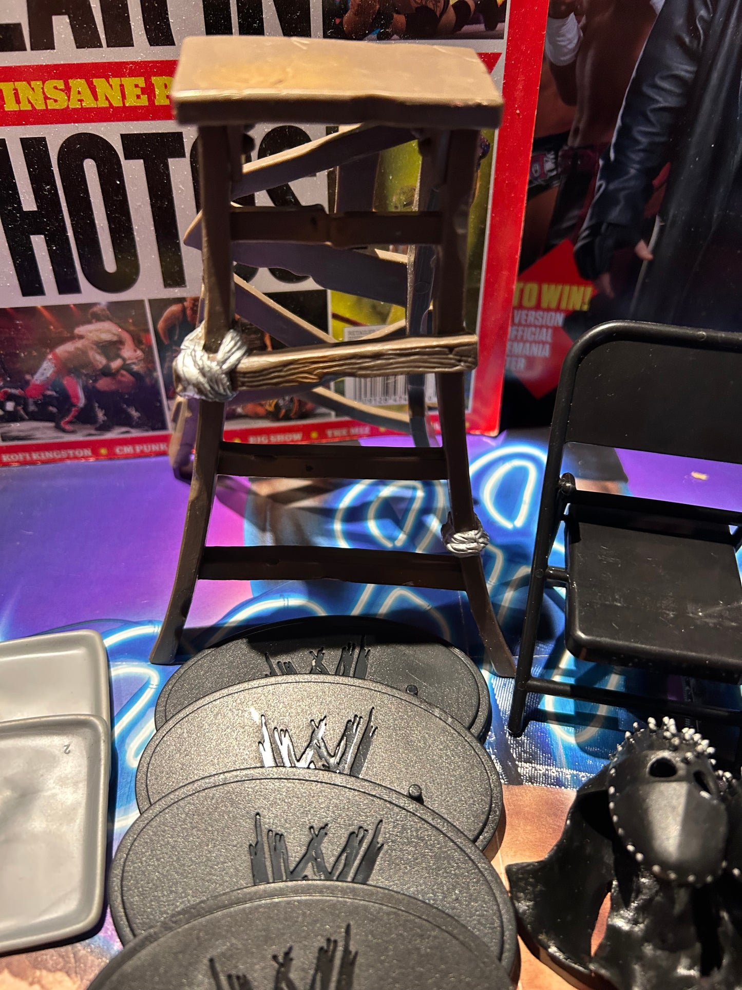 * WWE HUGE Accessory Lot (Chairs, Hats, Masks, Weapons & more)