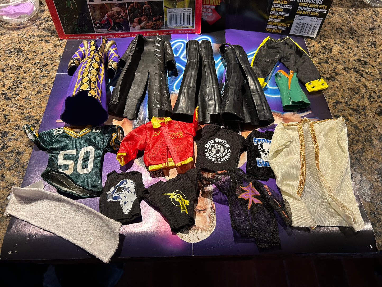 * WWE Figure Clothing Accessories Lot (Robes, Shirts, Jersey, etc)