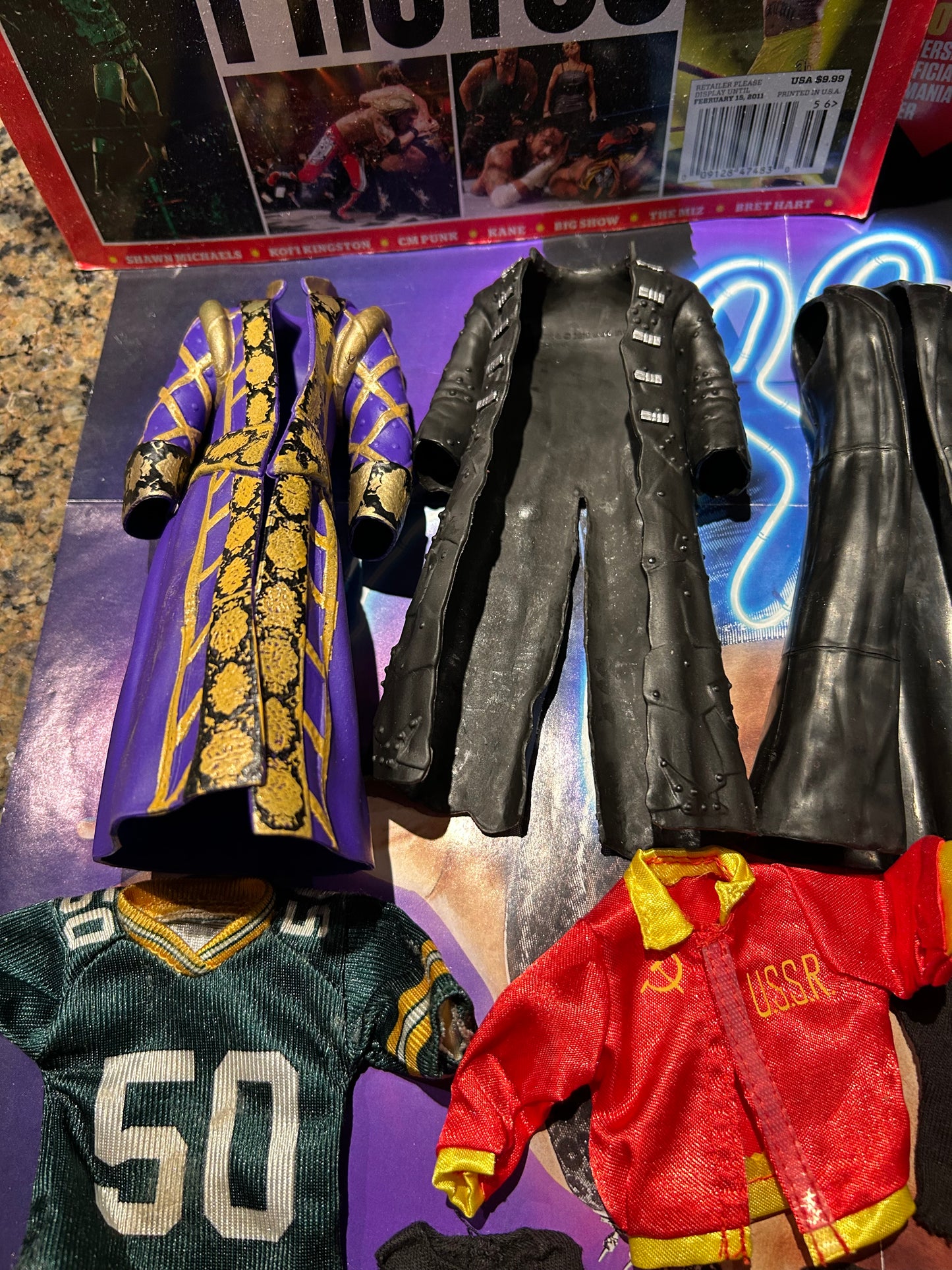 * WWE Figure Clothing Accessories Lot (Robes, Shirts, Jersey, etc)