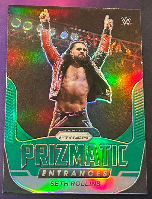 * Seth Rollins 2022 WWE Panini Prizm “Prizmatic Entrances” Green Parallel Insert REFRACTOR Card