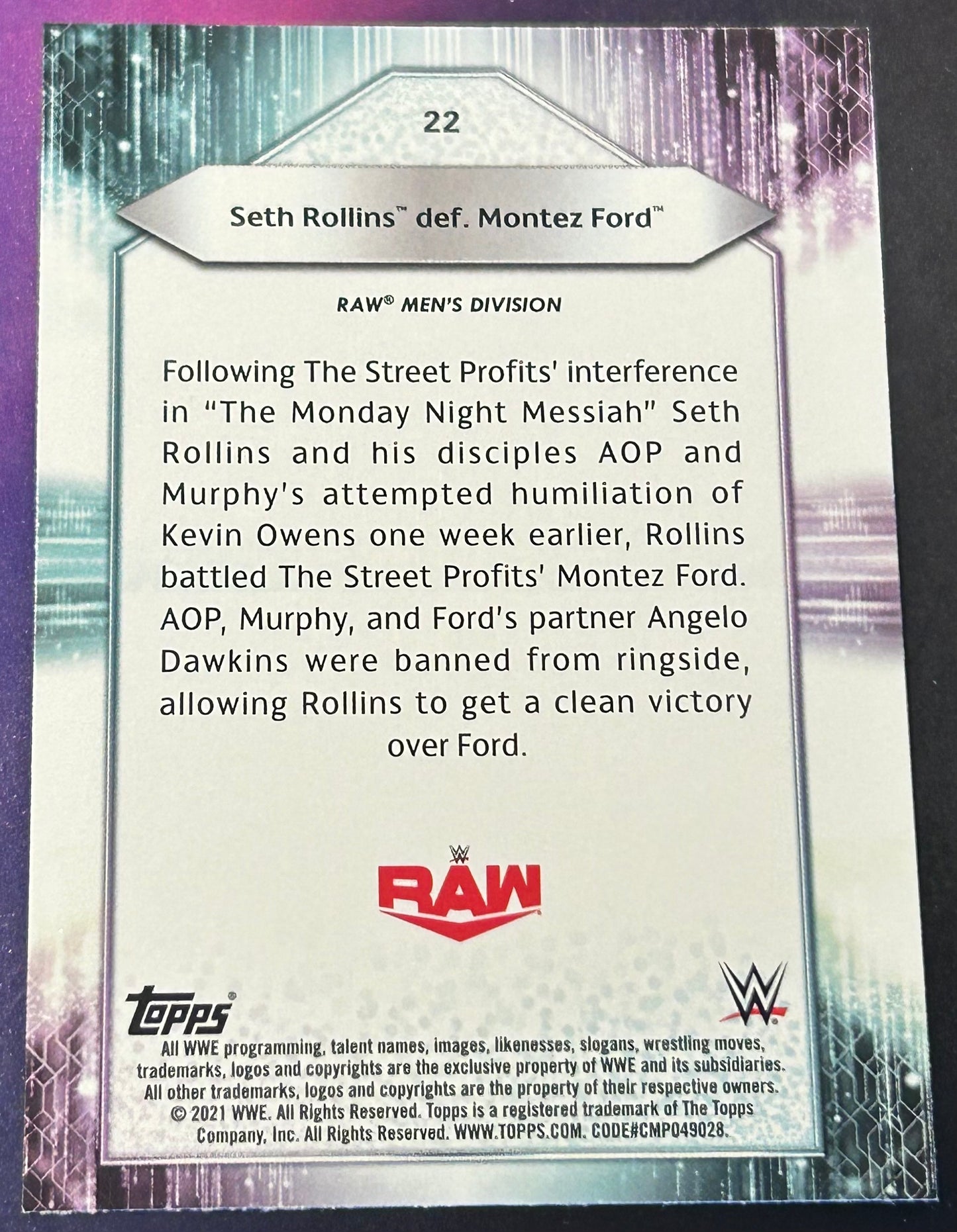 * Seth Rollins 2021 WWE Topps RAW Card #22