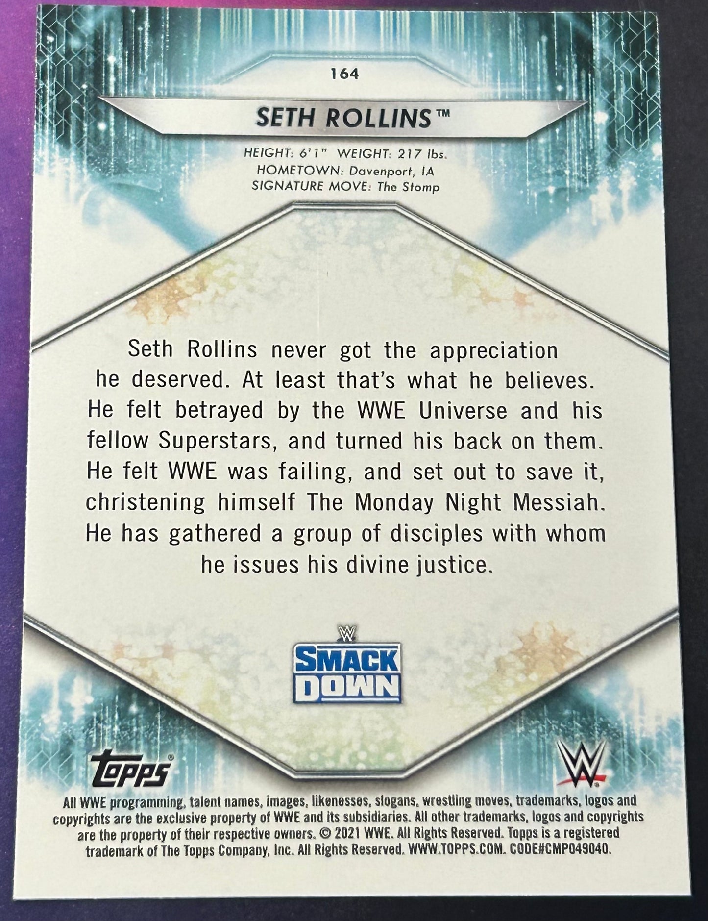 * Seth Rollins 2021 WWE Topps Smackdown Card #164