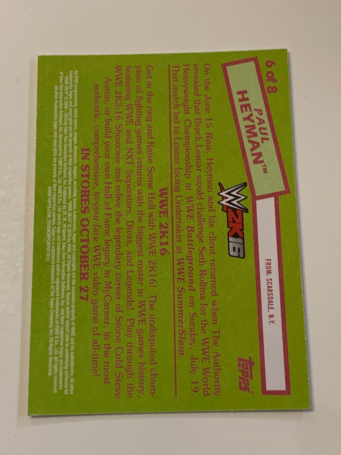 Paul Heyman WWE 2015 WWE Topps Heritage Insert  Card (2024 WWE Hall of Fame) (Newly Listed)