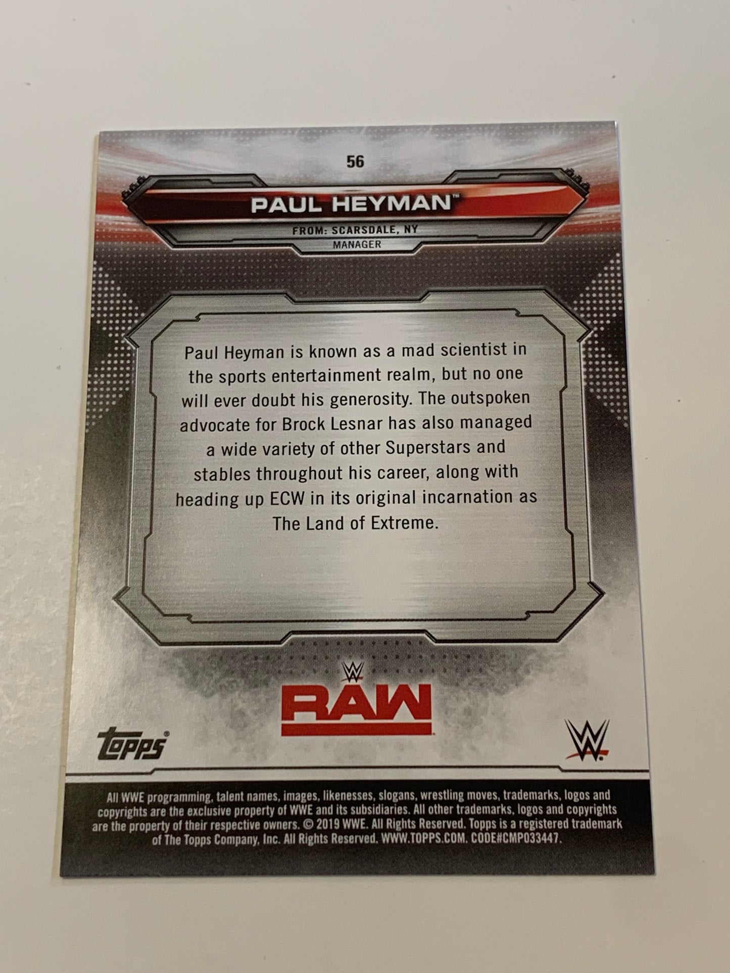 Paul Heyman 2019 WWE Topps Card #56
