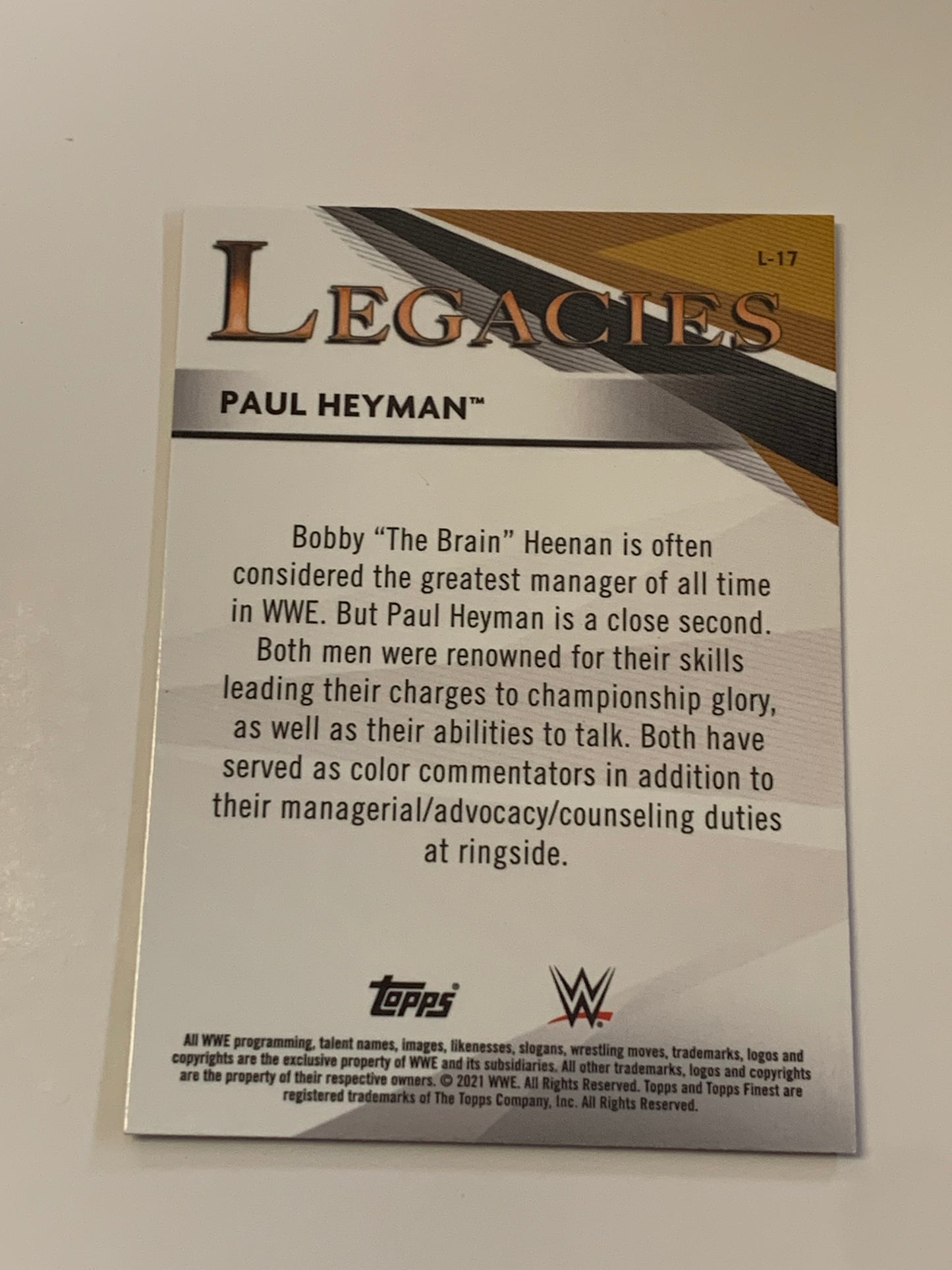 Paul Heyman 2021 WWE Topps Finest “Legacies” Card