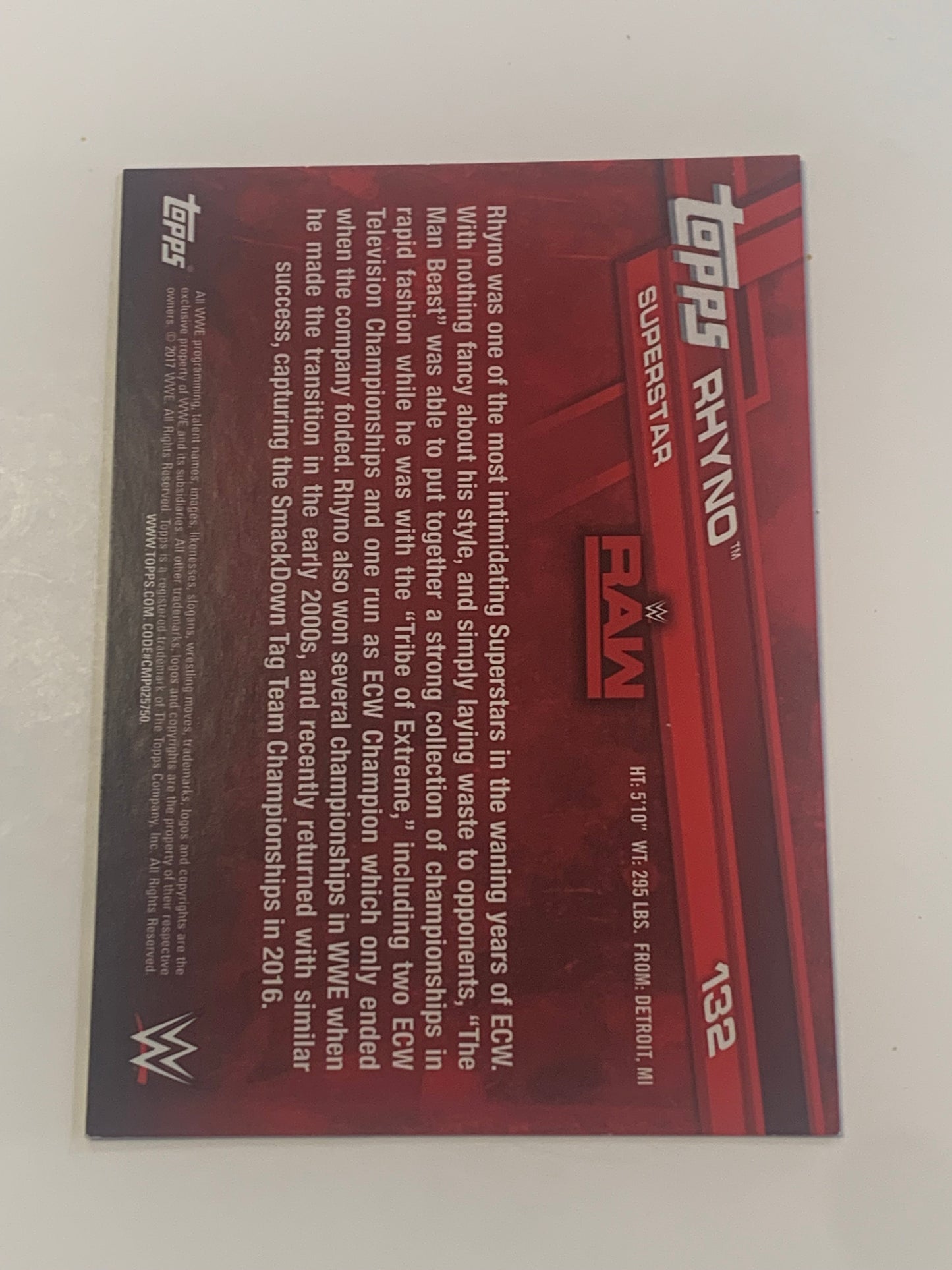 Rhyno SIGNED 2017 Topps Card #132 COA