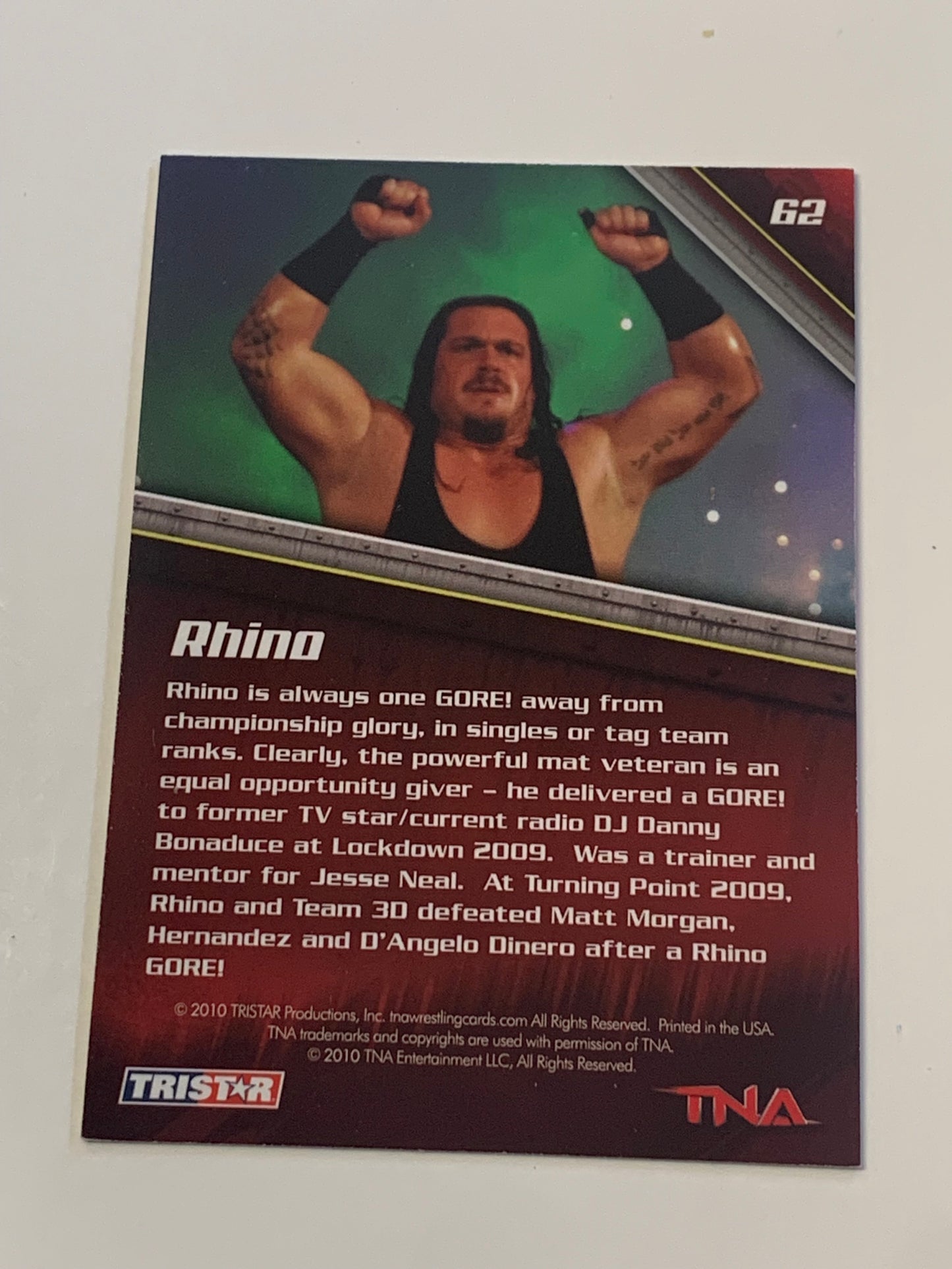 Rhino SIGNED 2010 TNA Impact Card #62 COA