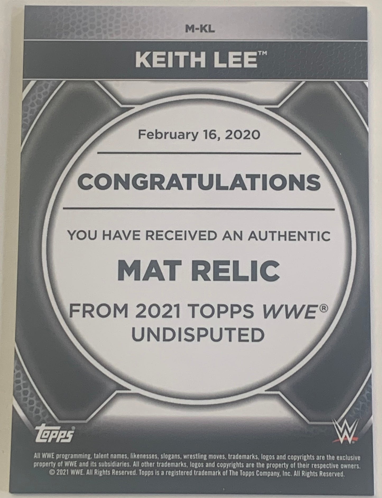 Keith Lee 2021 WWE Topps Undisputed Authentic Mat Relic Card #/99