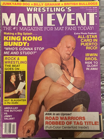 Wrestling’s Main Event Magazine February 1986 KING KONG BUNDY (Awesome Full Color Poster of The Road Warriors)