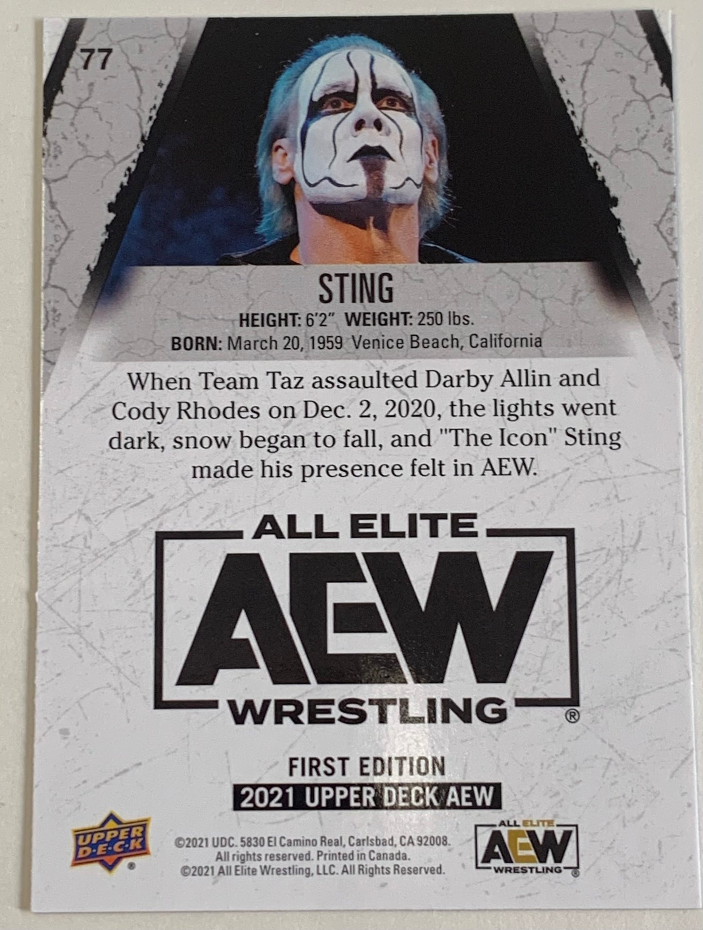 Sting AEW 2021 UD Upper Deck Card!!!!