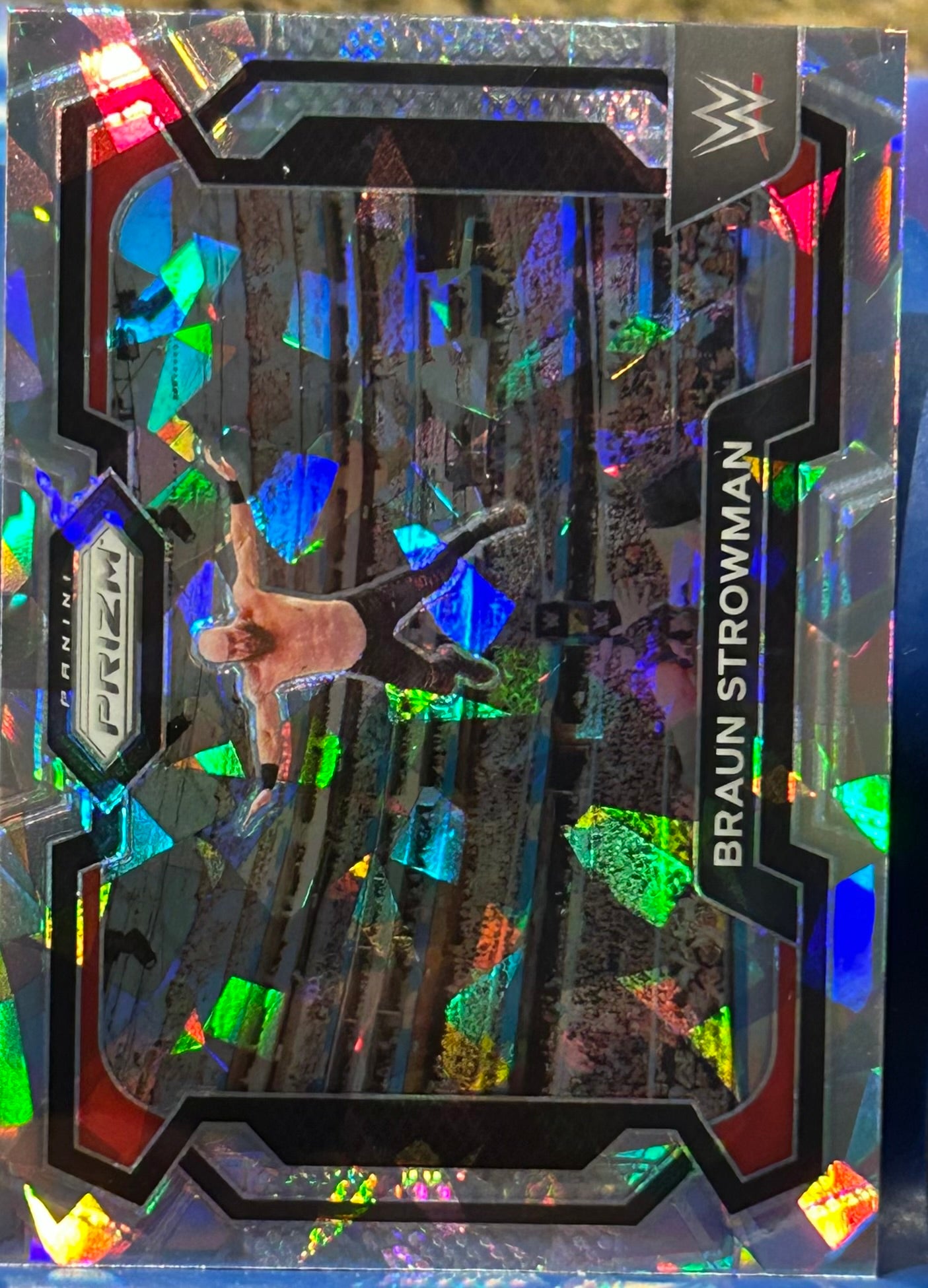 * Braun Strowman 2024 WWE Panini Prizm Cracked Ice Refractor Card