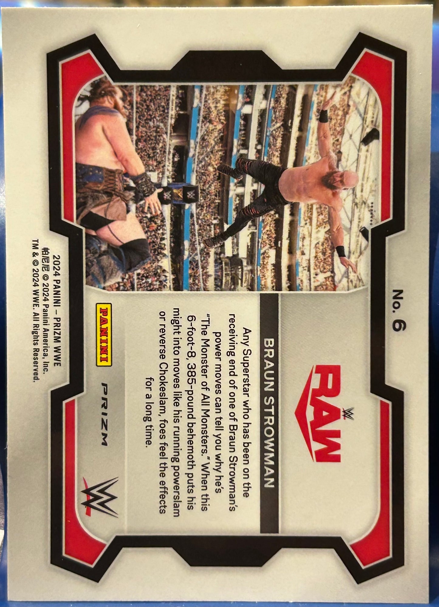 * Braun Strowman 2024 WWE Panini Prizm Cracked Ice Refractor Card