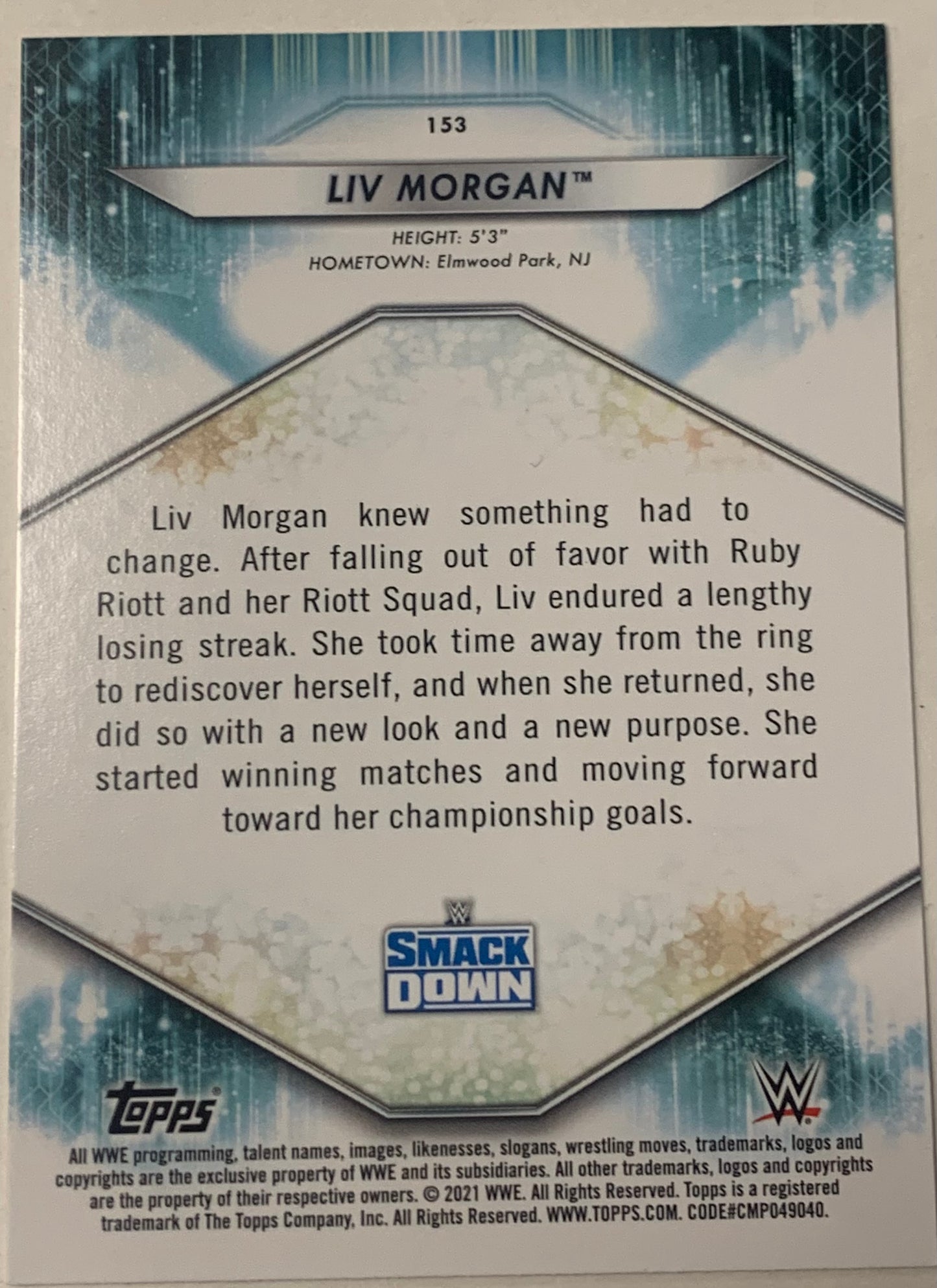 Liv Morgan 2021 WWE Topps Smack Down #153