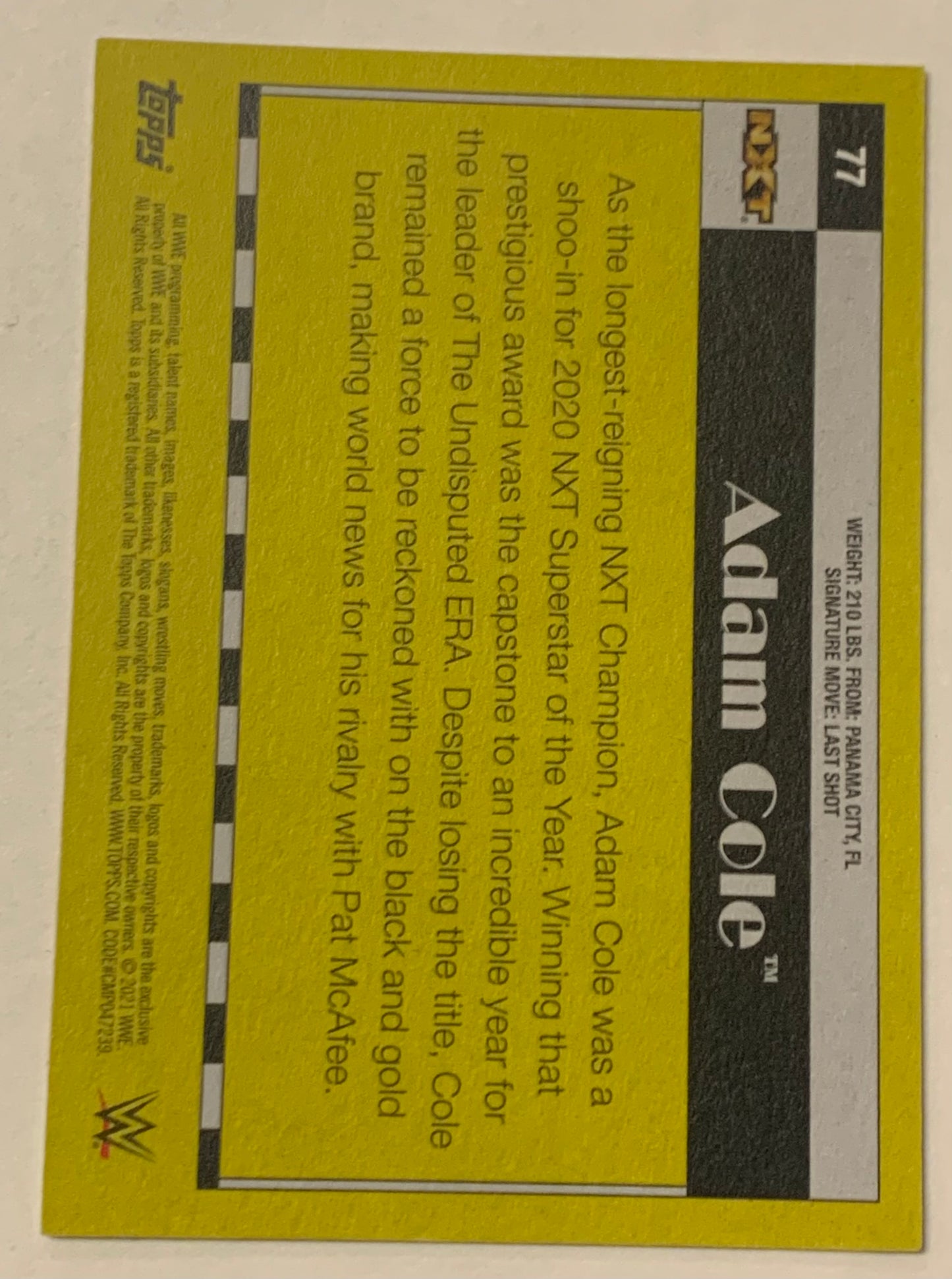 Adam Cole 2021 WWE Topps Heritage NXT Card
