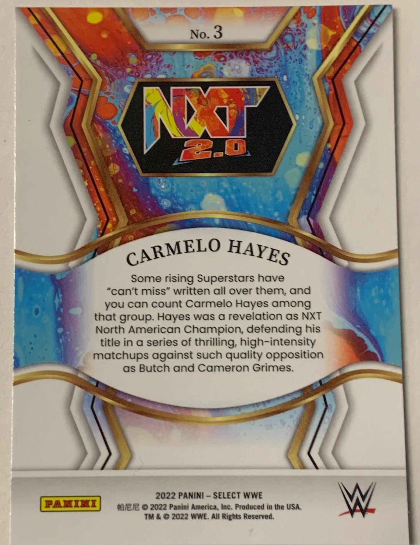 Carmelo Hayes 2022 WWE NXT Panini Select Chrome ROOKIE Card