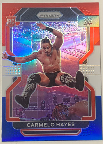 Carmelo Hayes 2022 WWE Panini Prizm “Red, White & Blue” REFRACTOR ROOKIE Card