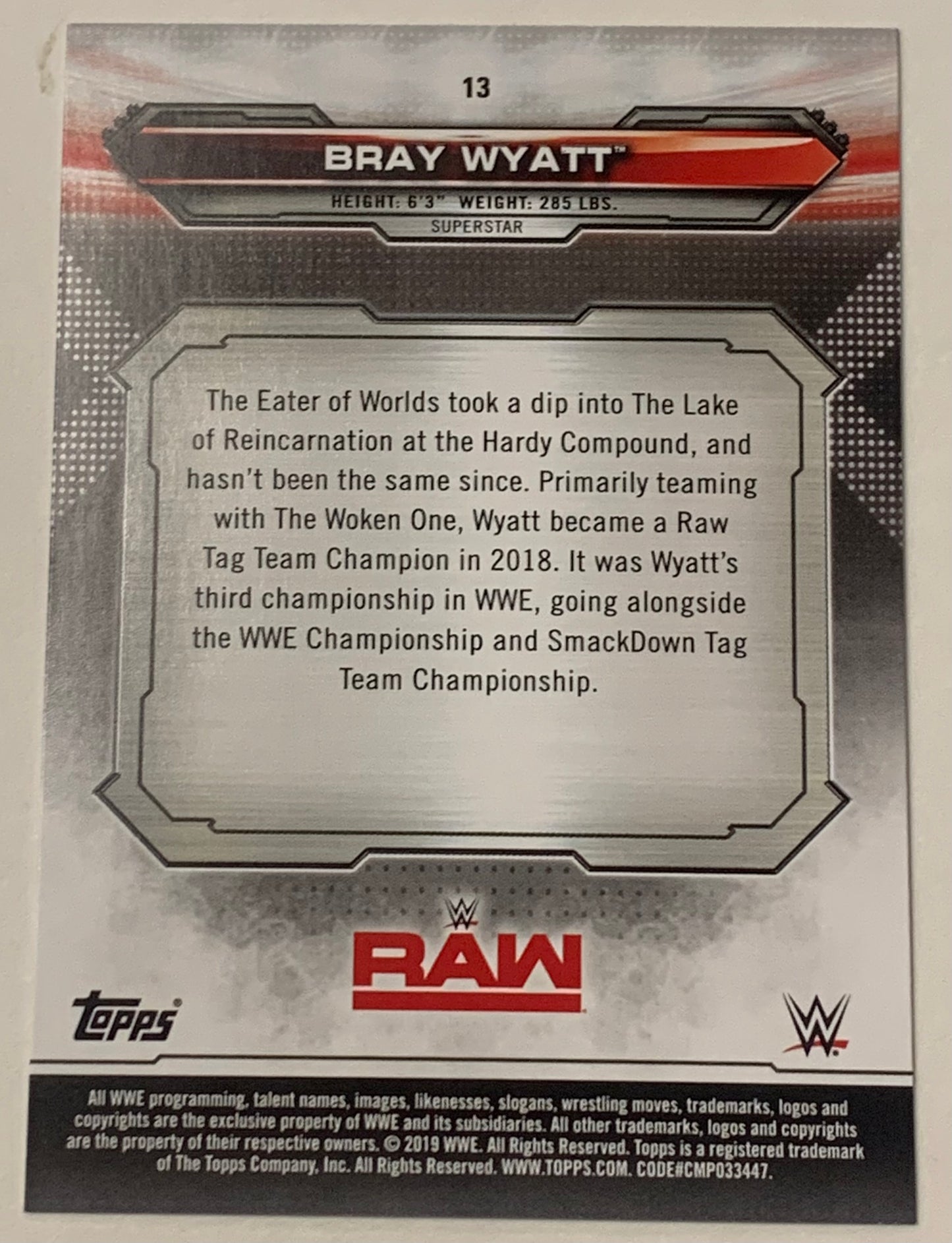 Bray Wyatt 2019 WWE Topps RAW #13