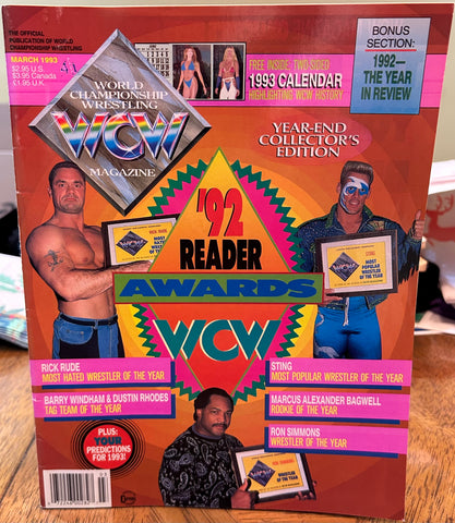 WCW Official Magazine March 1993 (Double Sided Full Color Poster Inside)