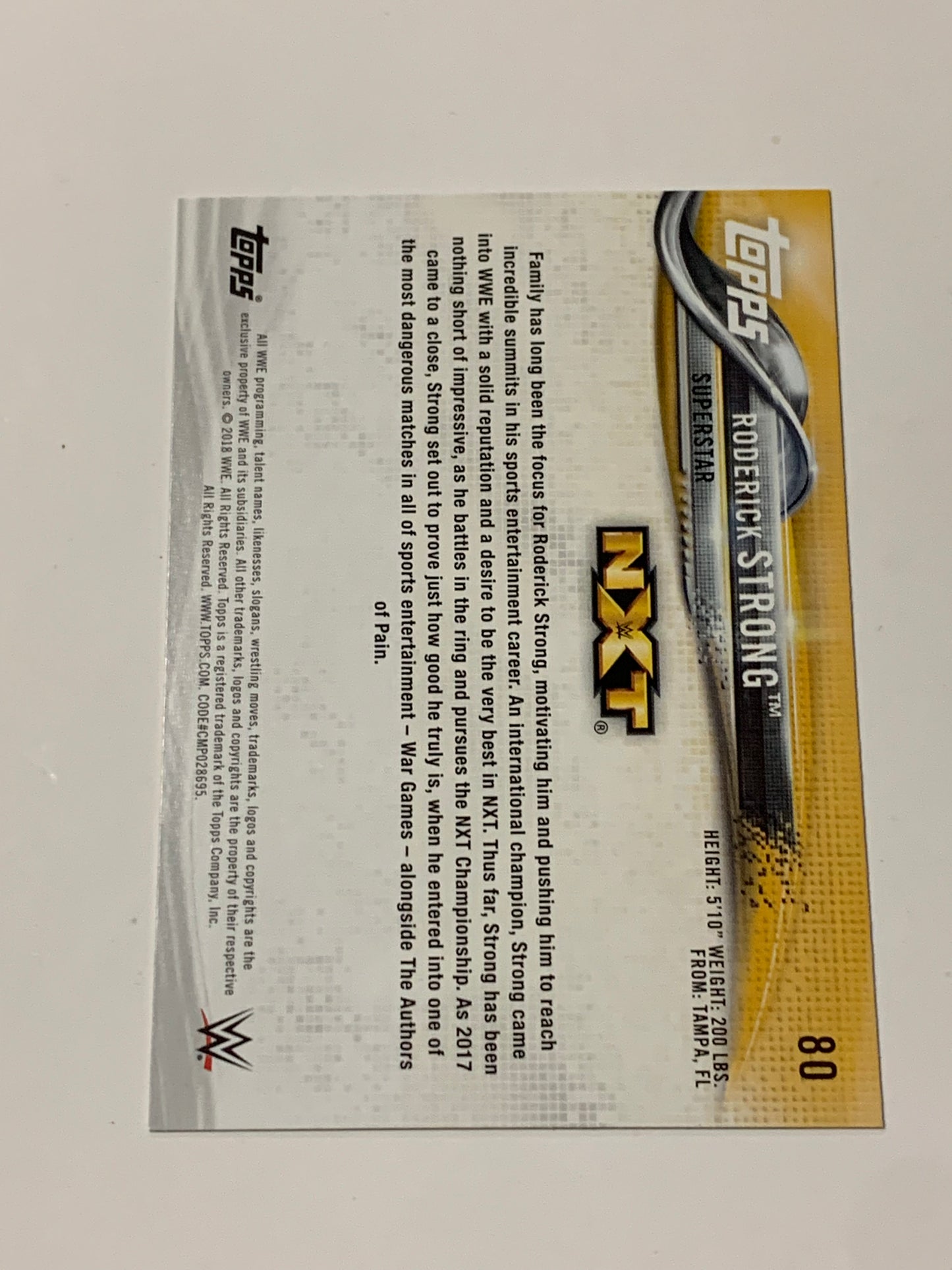 Roderick Strong 2018 WWE NXT Topps ROOKIE Card