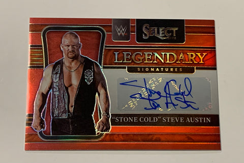 Stone Cold Steve Austin 2022 WWE Select Red Prizm Auto Signature Card #58/99