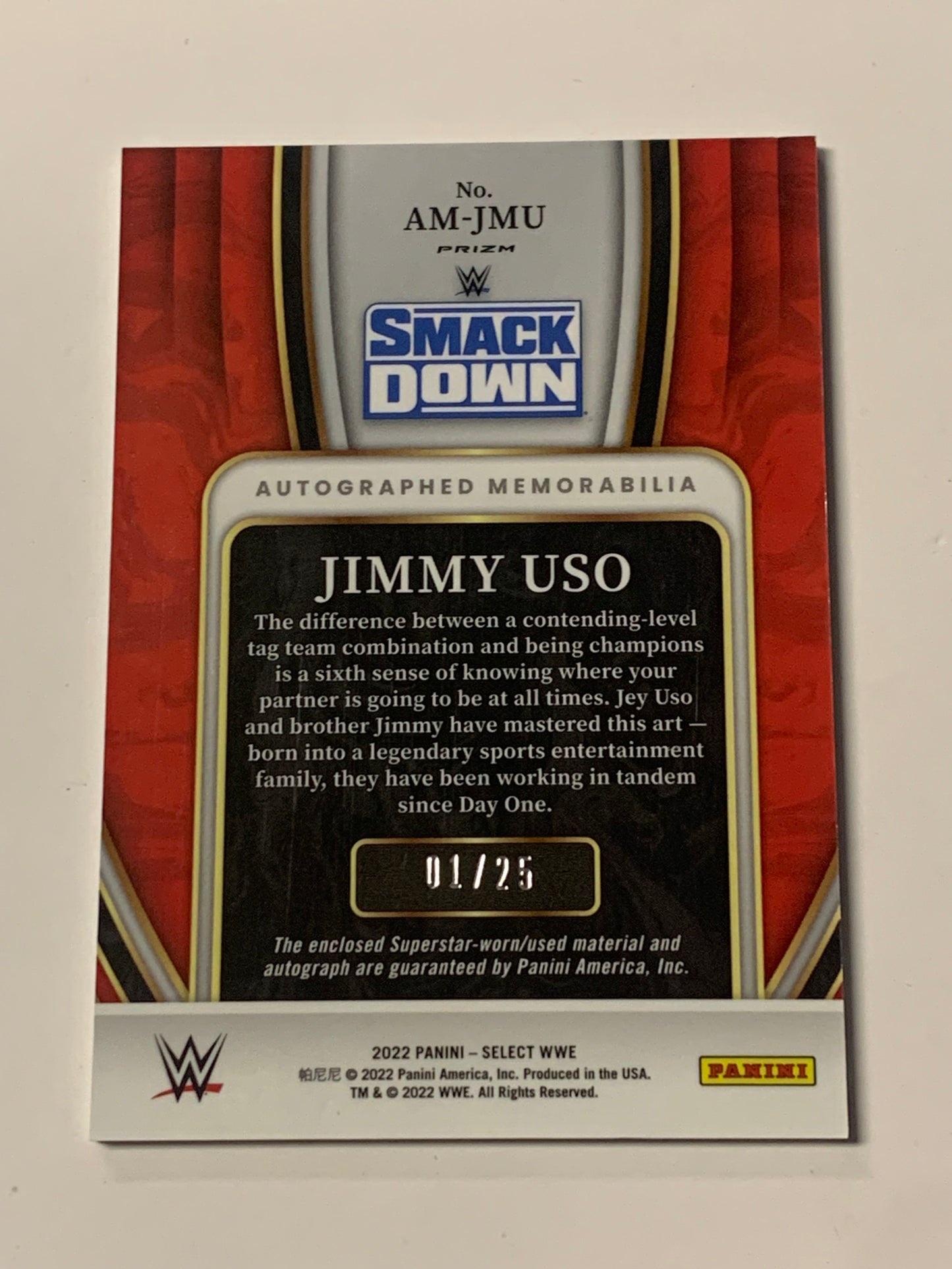 Jimmy Uso 2022 WWE Select Autographed Memorabilia Tie-Dye Prizm #1/25