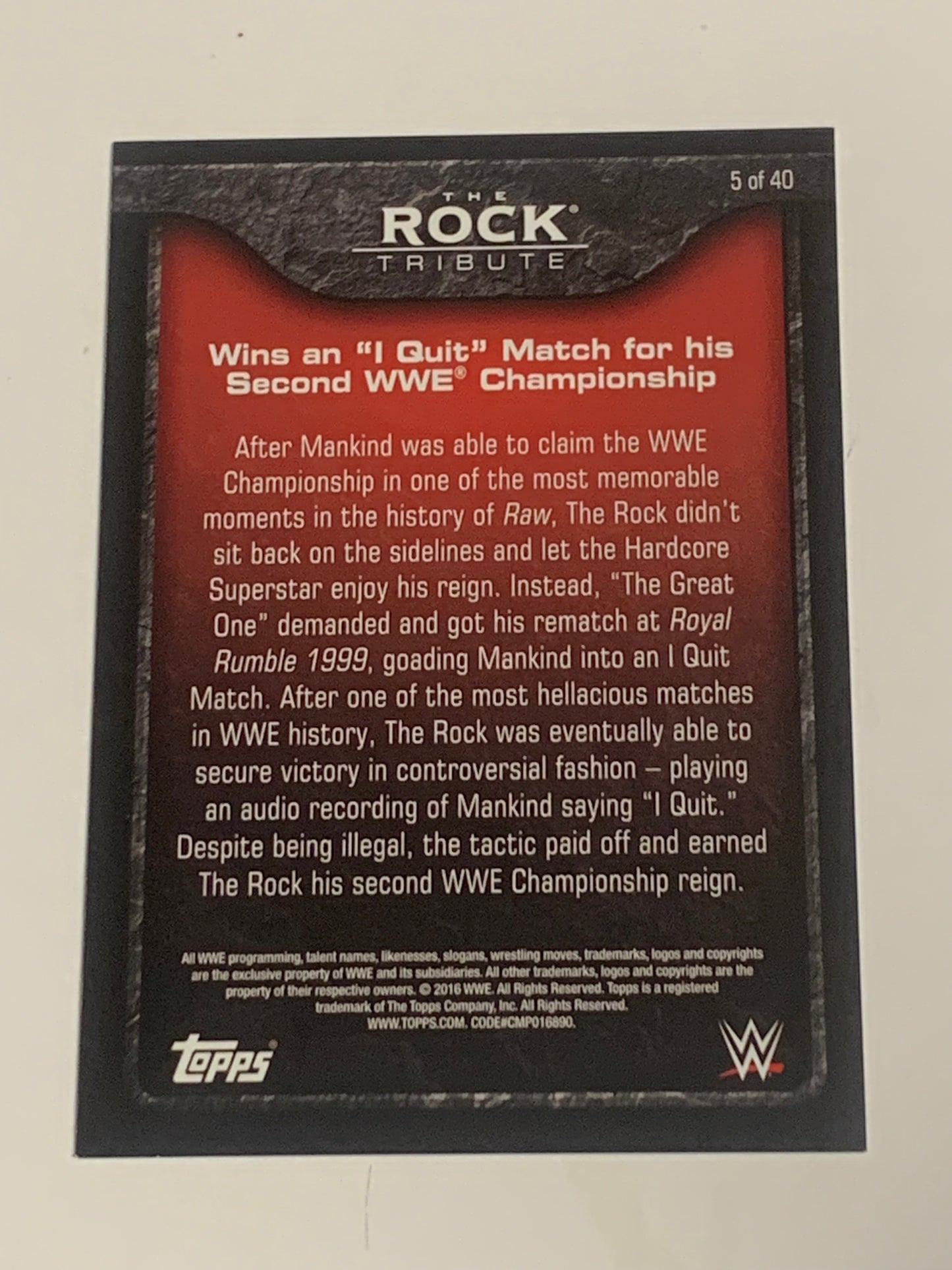 The Rock 2016 WWE Topps Tribute Insert Card #5