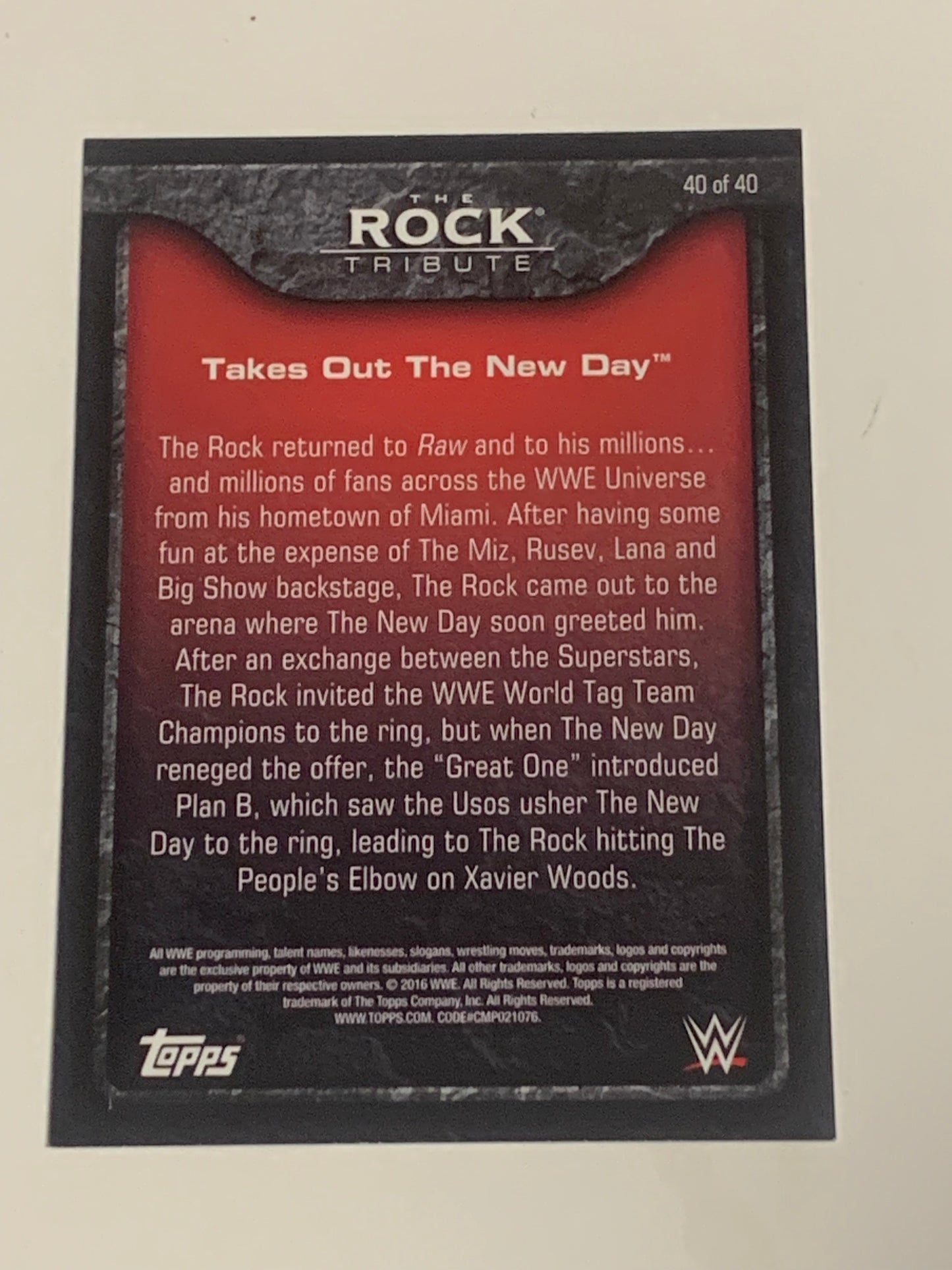 The Rock 2016 WWE Topps Tribute Insert Card #40