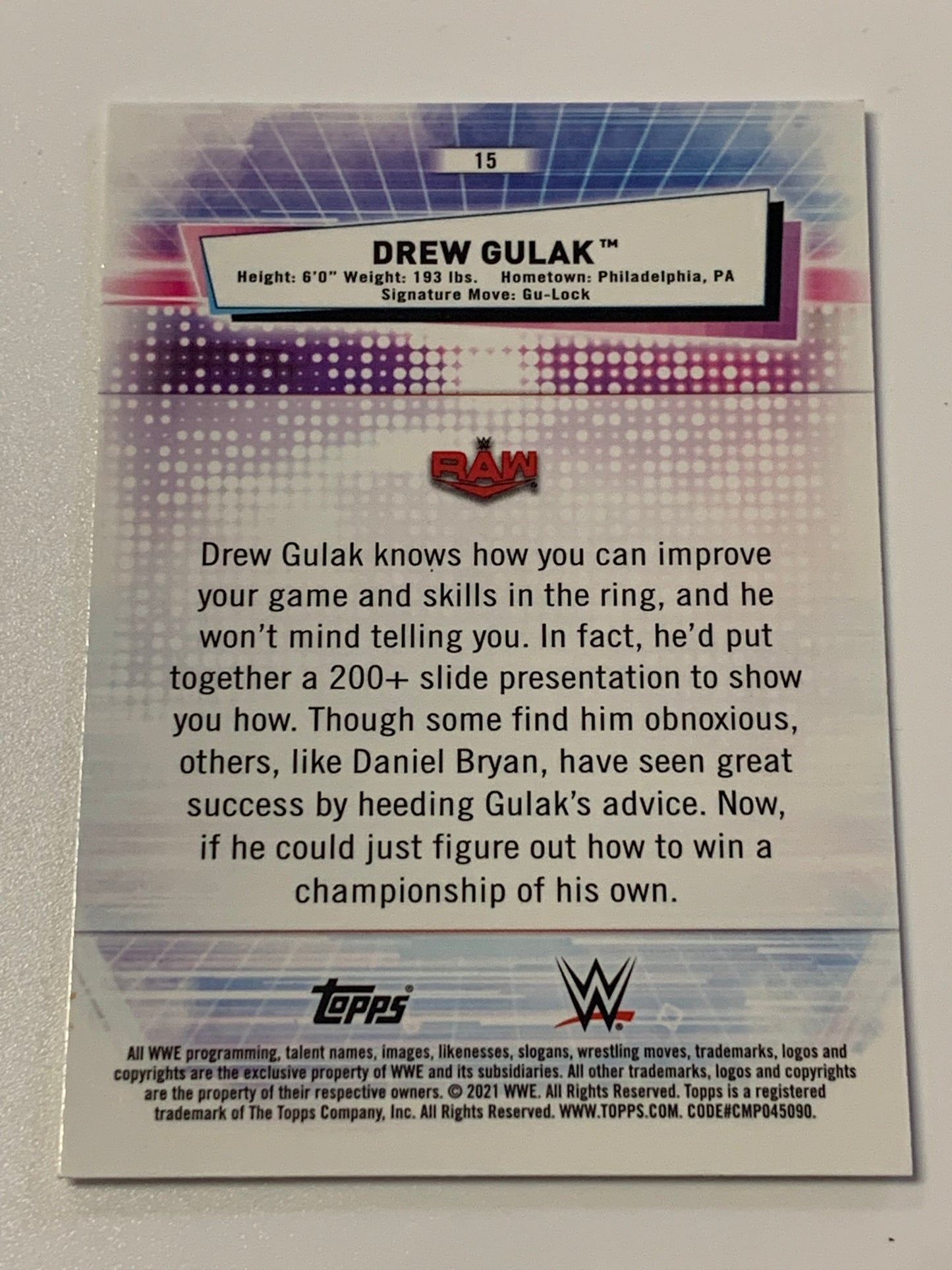 Drew Gulak SIGNED 2021 WWE Topps Chrome Card (Comes w/COA)
