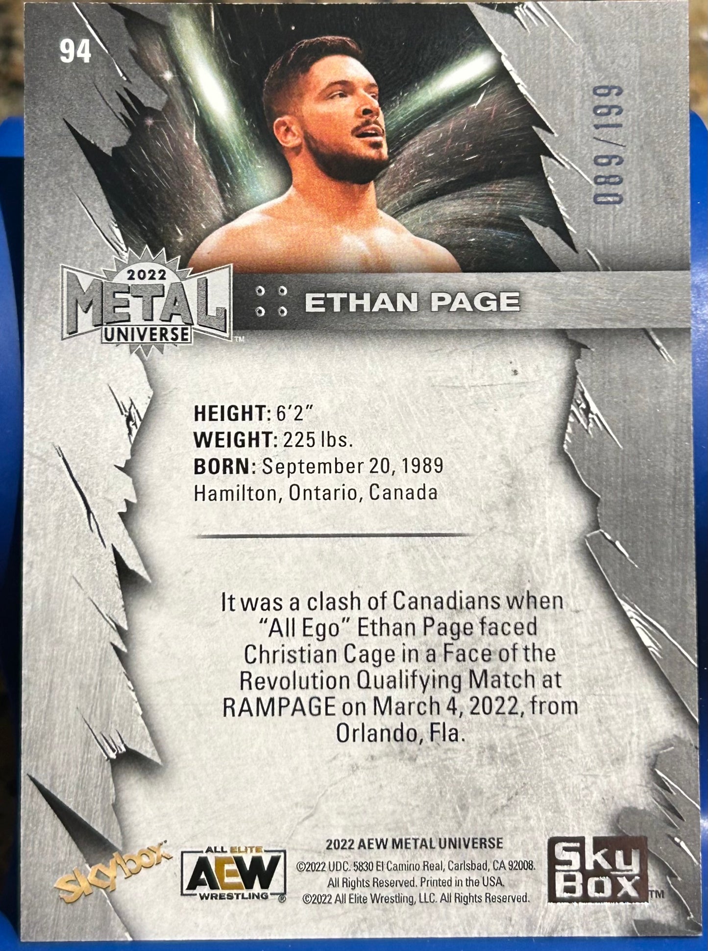 + Ethan Page 2022 AEW Metal Universe Purple Parallel Card #89/199