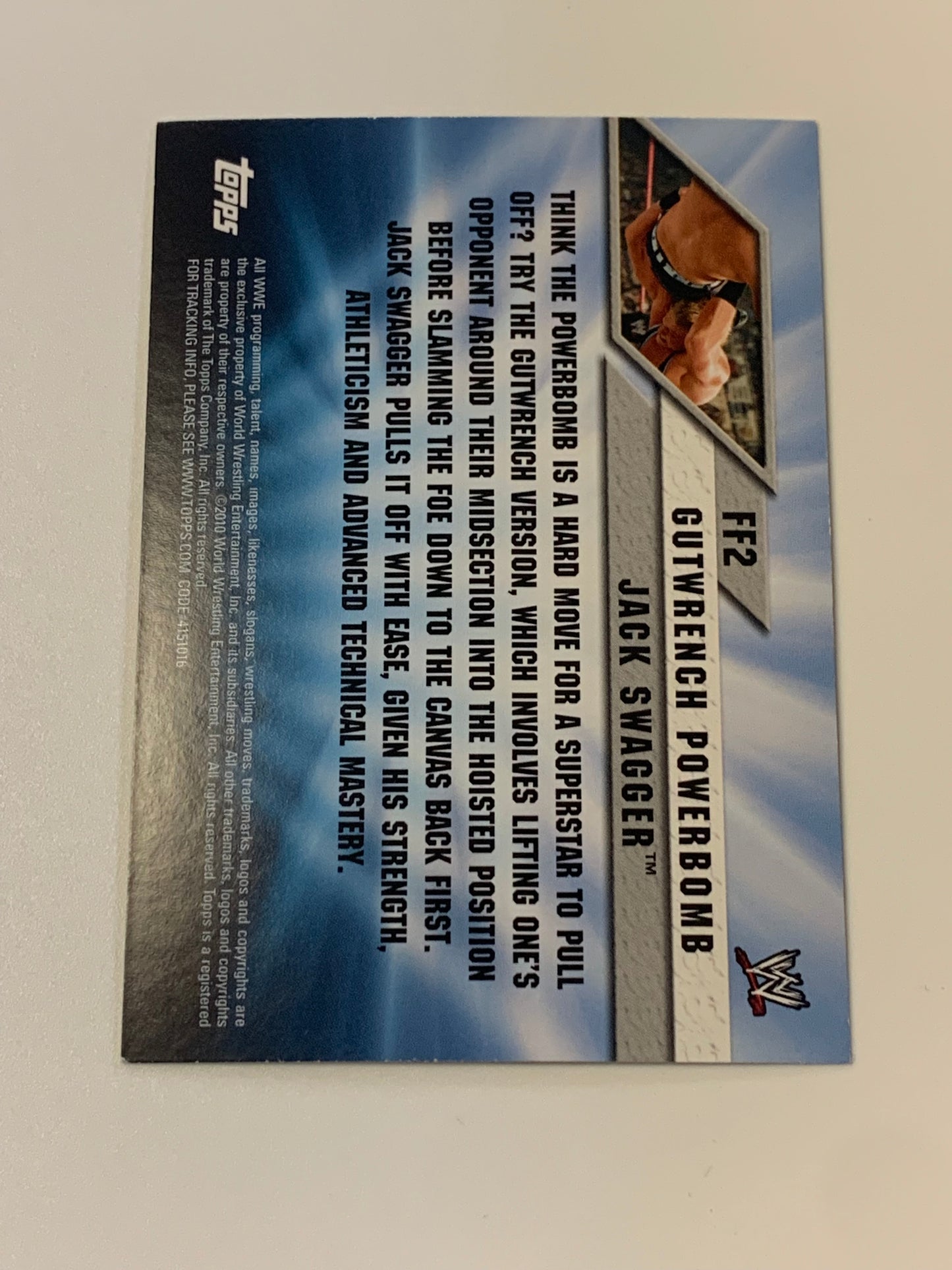 Jack Swagger SIGNED 2010 WWE Topps “Favorite Finishers” Card COA