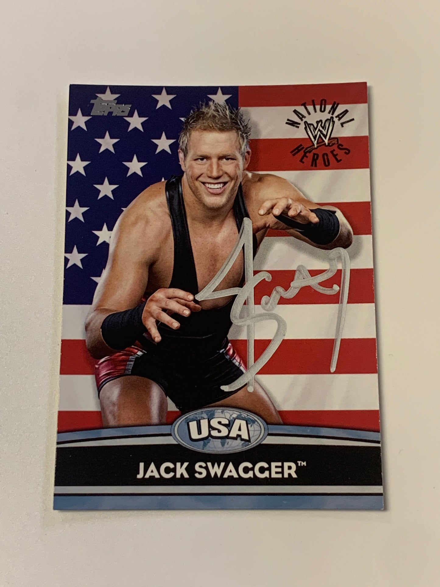 Jack Swagger SIGNED 2010 WWE Topps National Heroes COA