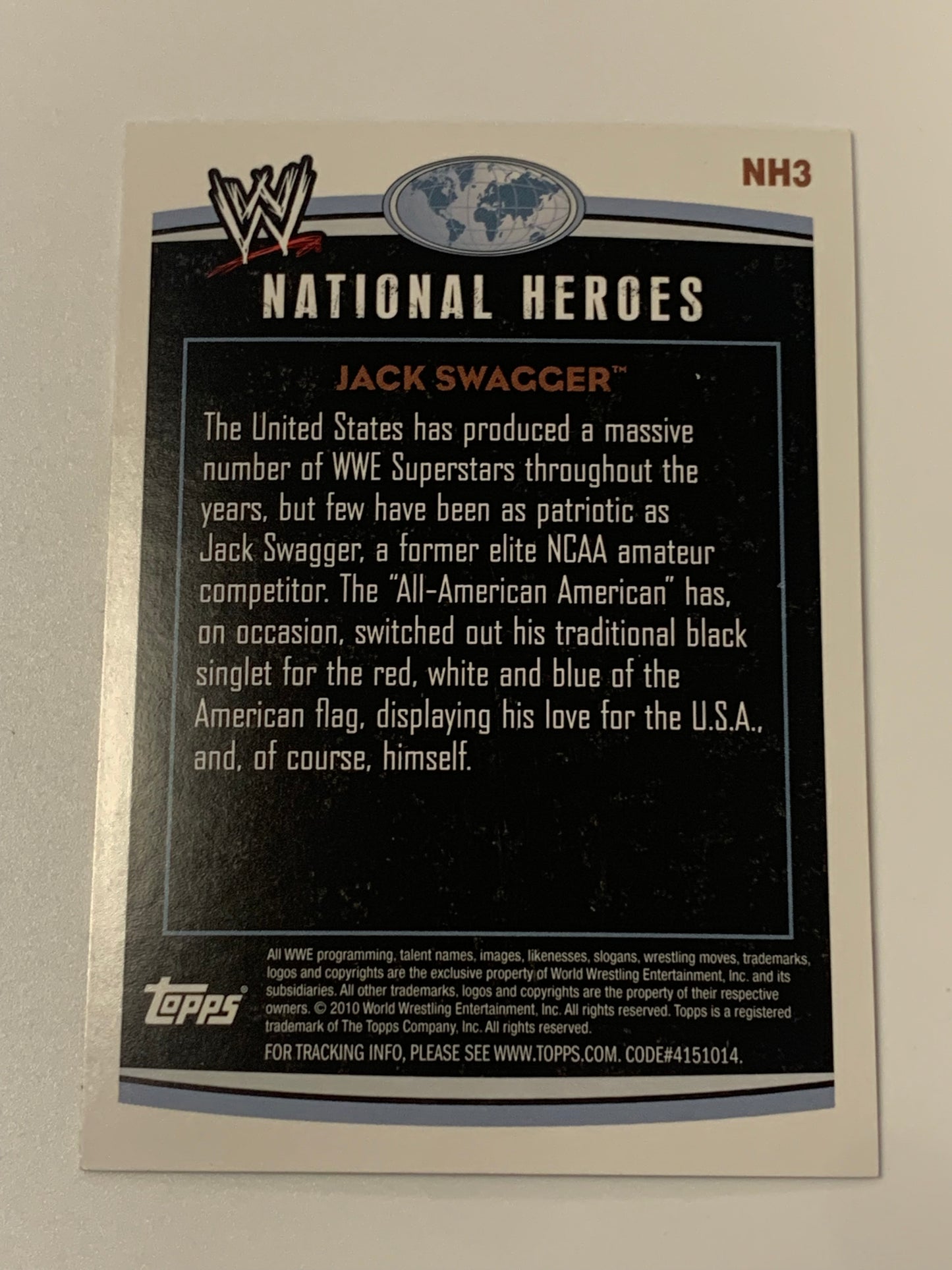 Jack Swagger SIGNED 2010 WWE Topps National Heroes COA