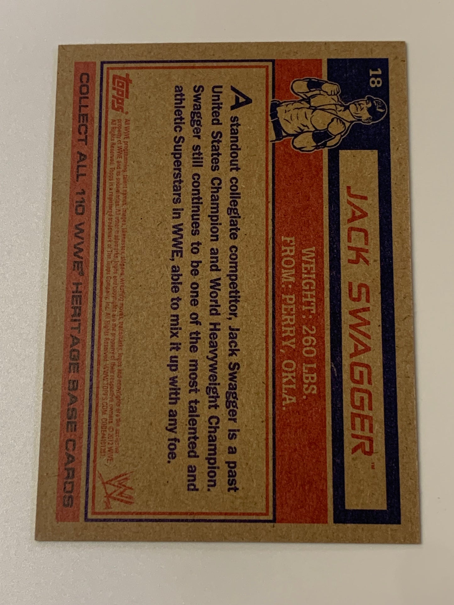 Jack Swagger SIGNED 2012 WWE Topps Heritage Card COA
