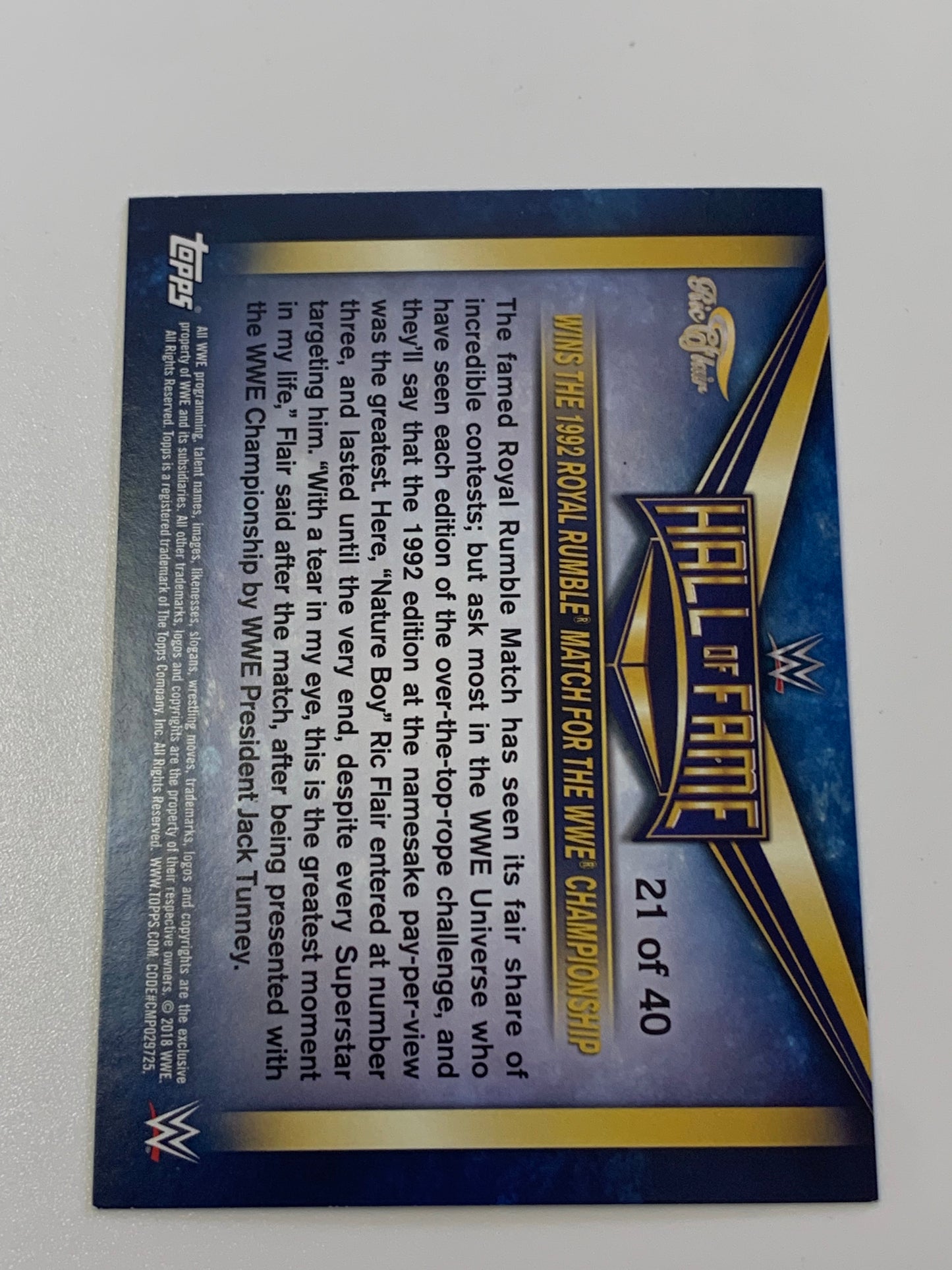 Ric Flair 2018 WWE Topps “Hall of Fame” Insert Card