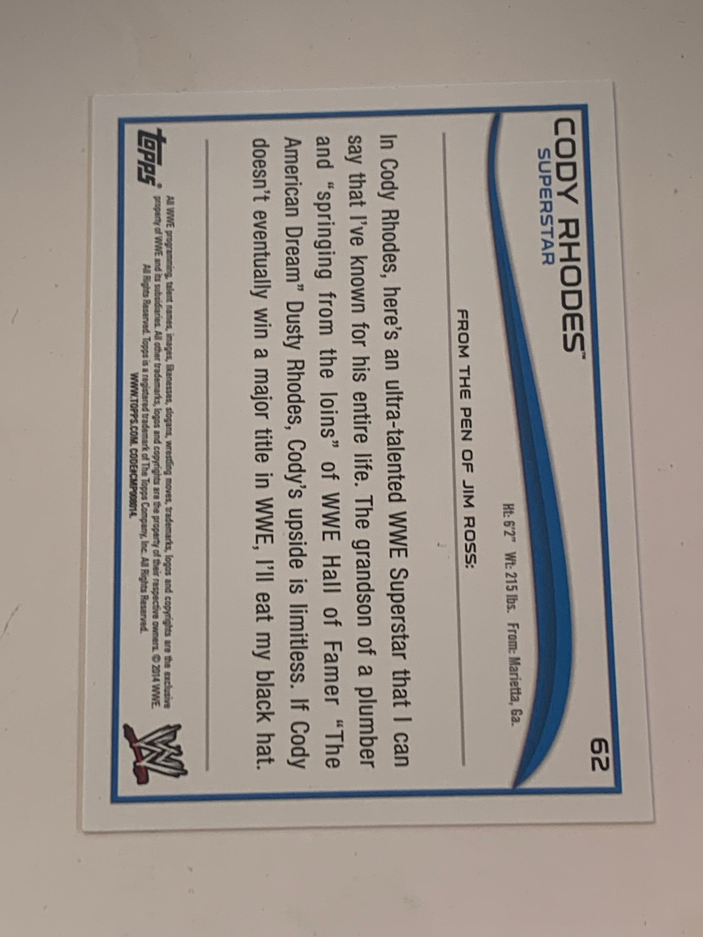 Cody Rhodes 2014 WWE Topps Card